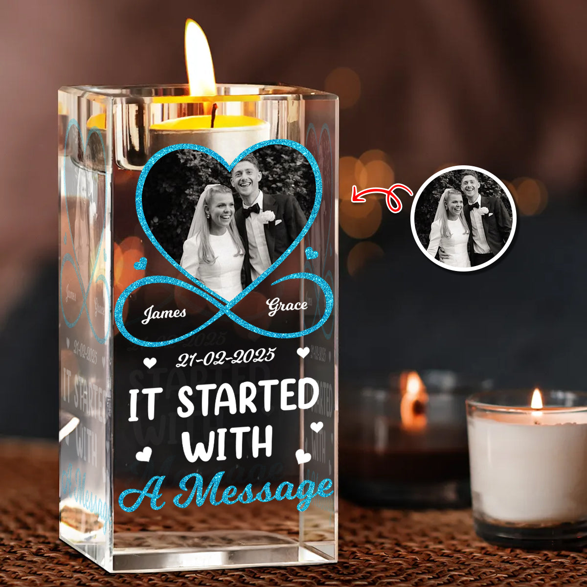 It Started With A Message - Personalized Crystal Candle Holder