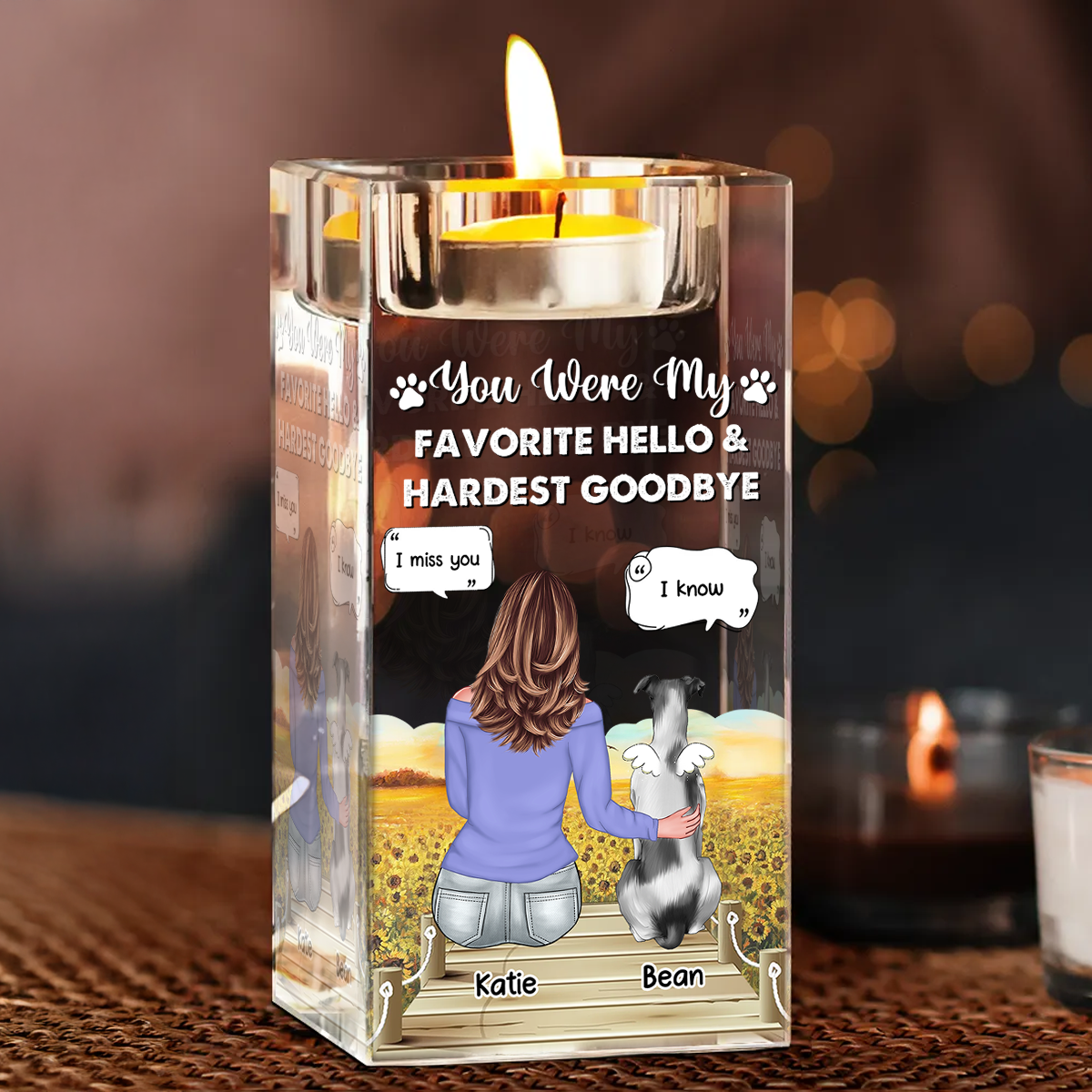 My Hardest Goodbye - Custom Pet Memorial Gift - Personalized Crystal Candle Holder