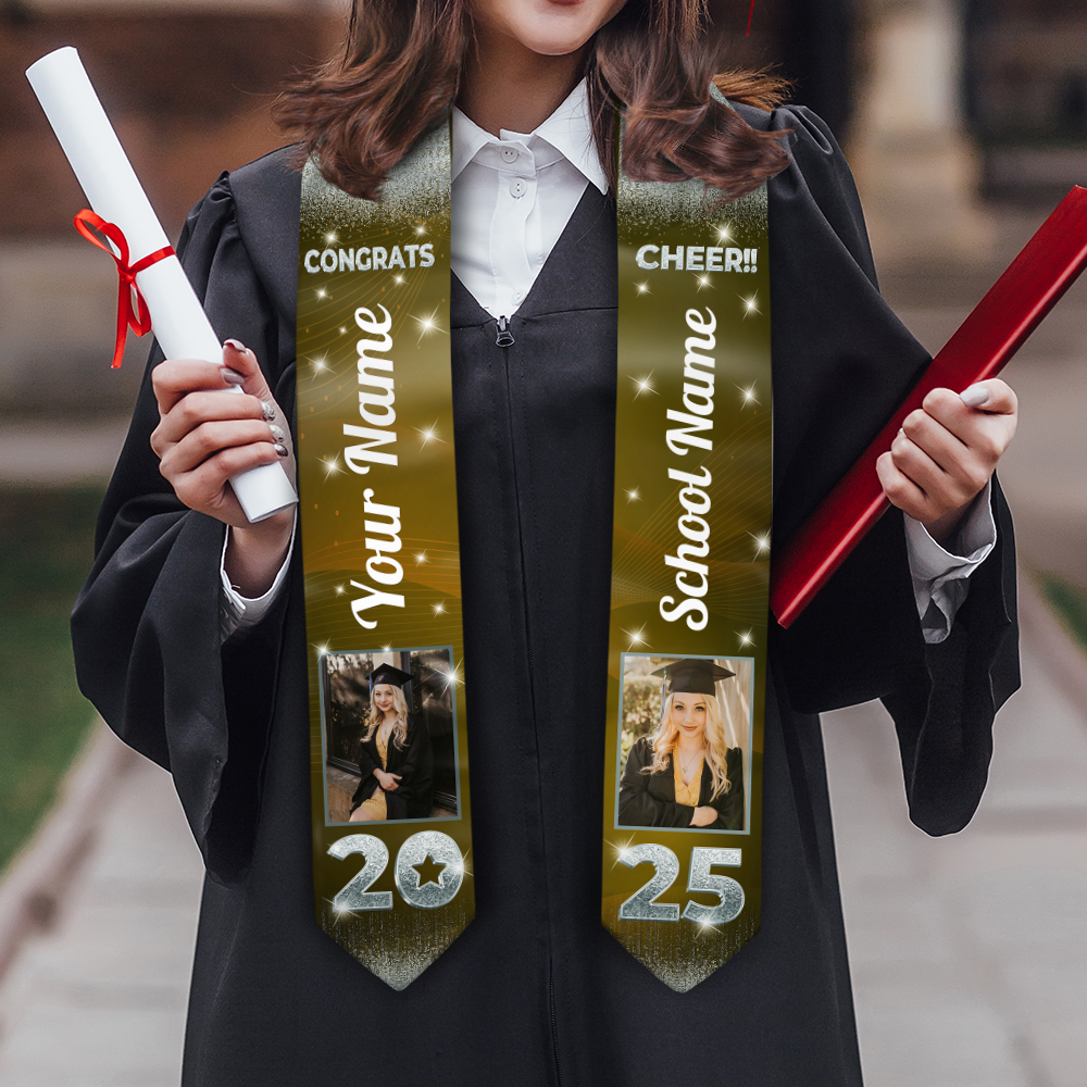 Congrats 2025 Graduation Stole With Photo and School Name - Personalized Gift For Graduation