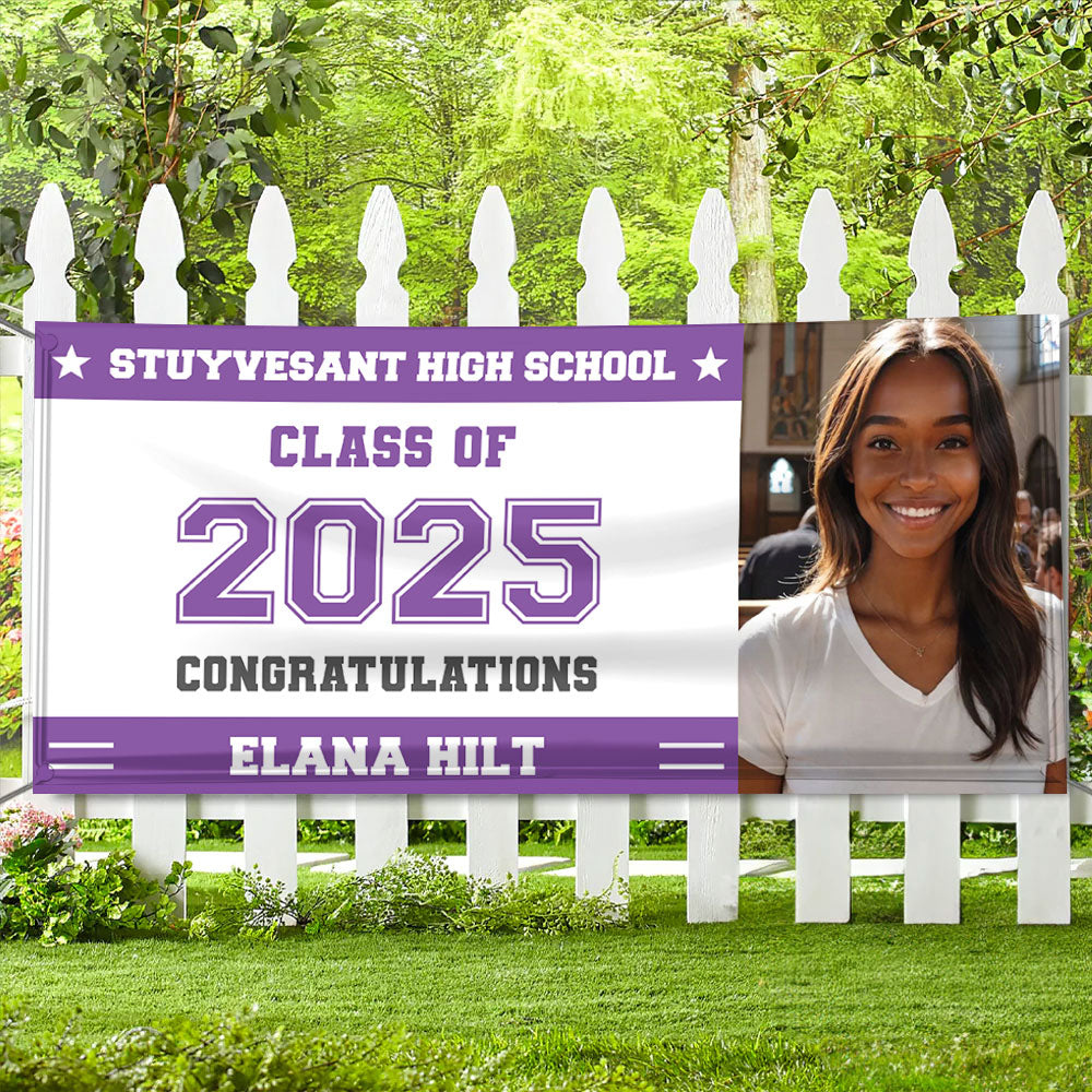 Class of 2025 Graduation Banner – Custom Name, Photo & School Logo Decoration