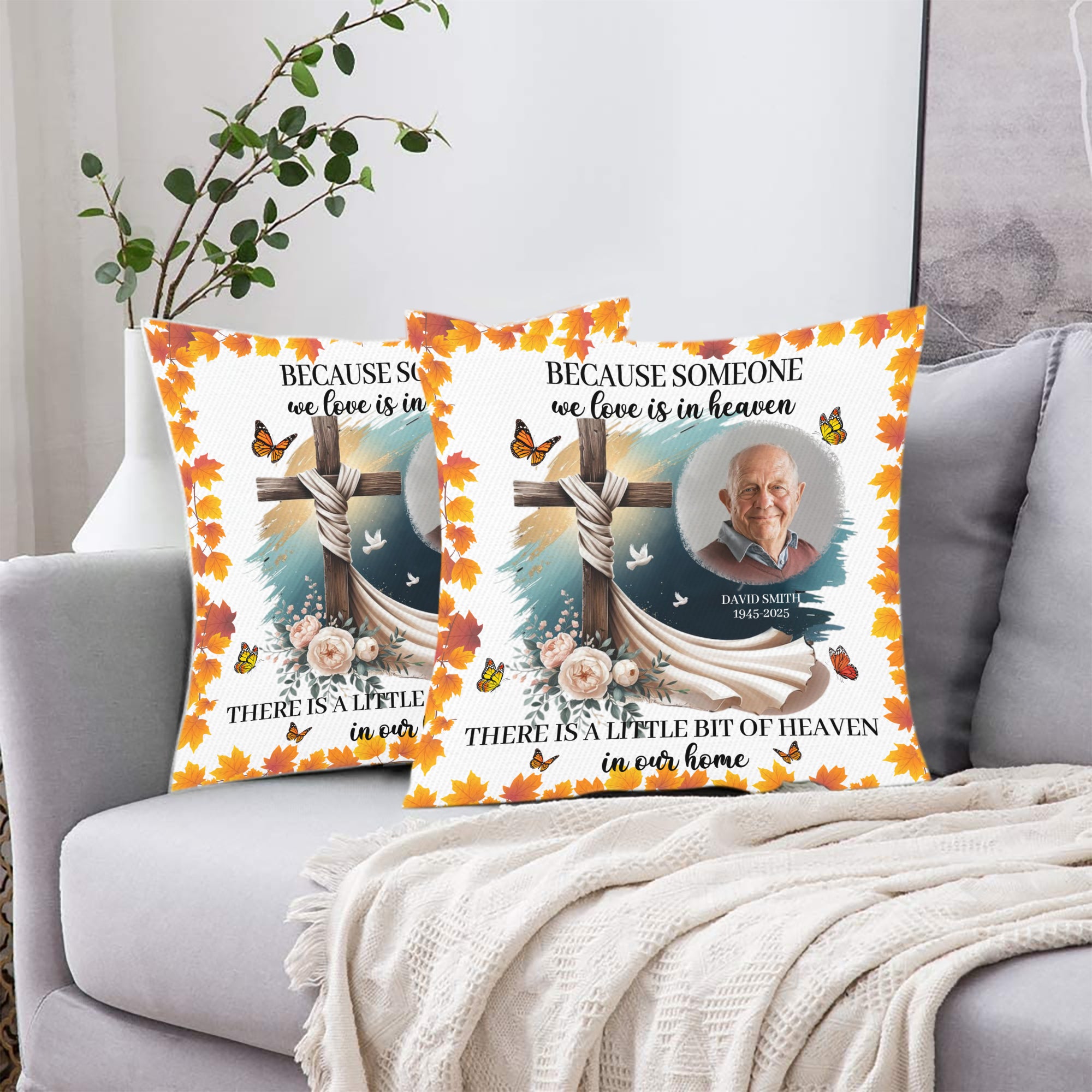 Someone We Love Is In Heaven - Custom Name and Photo - Personalized Memorial Pillow