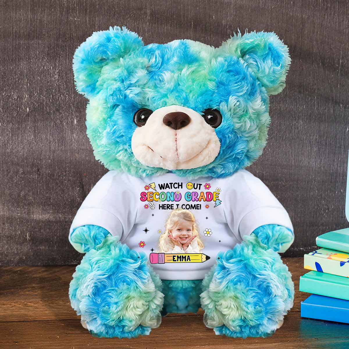 Personalized Back To School Teddy Bear Plush for Kids - Custom Photo and Name Bear - Personalized Plush Bear