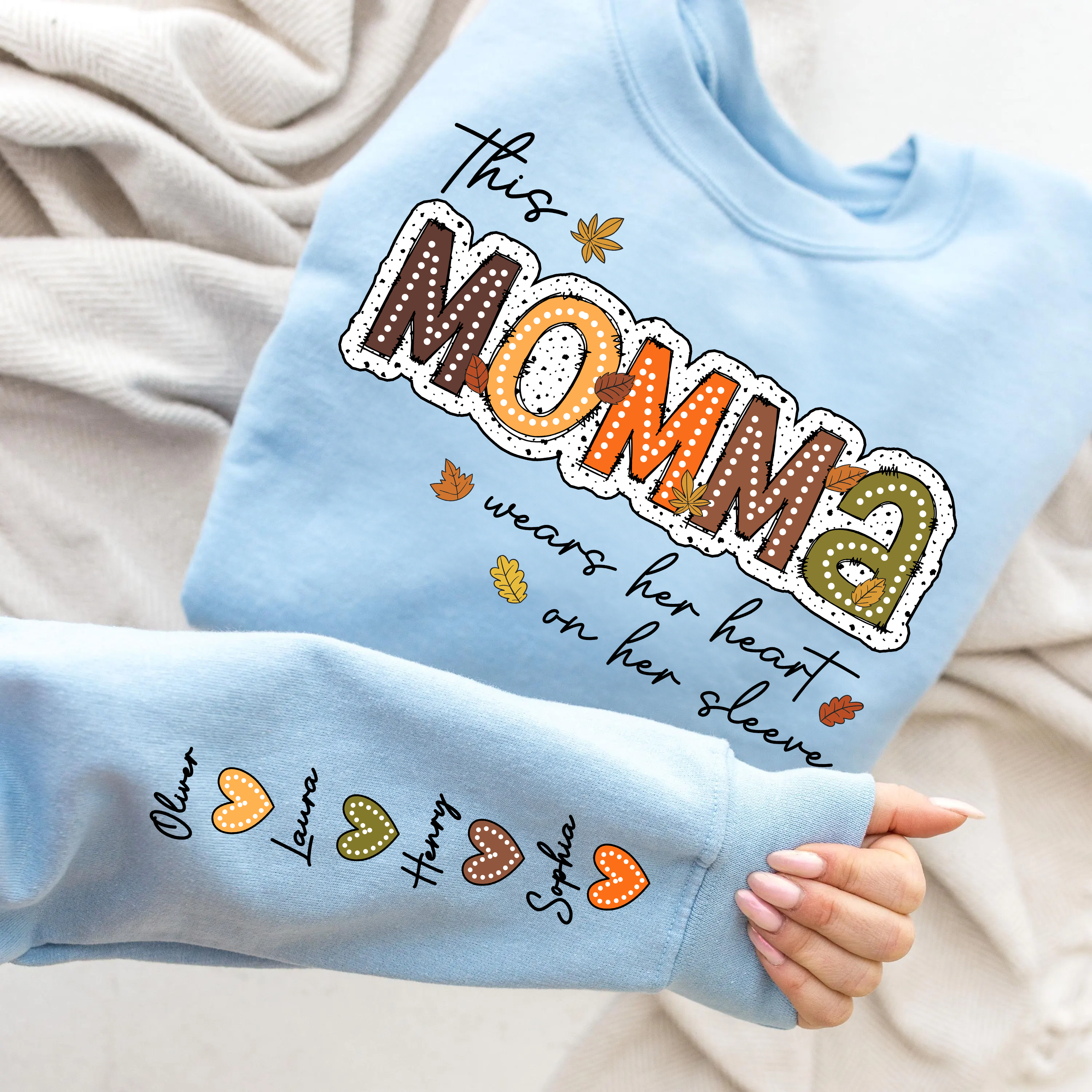 Personalized Gift For Grandma - Grandma Wears Her Heart On Her Sleeves - Custom Name Christmas Shirt