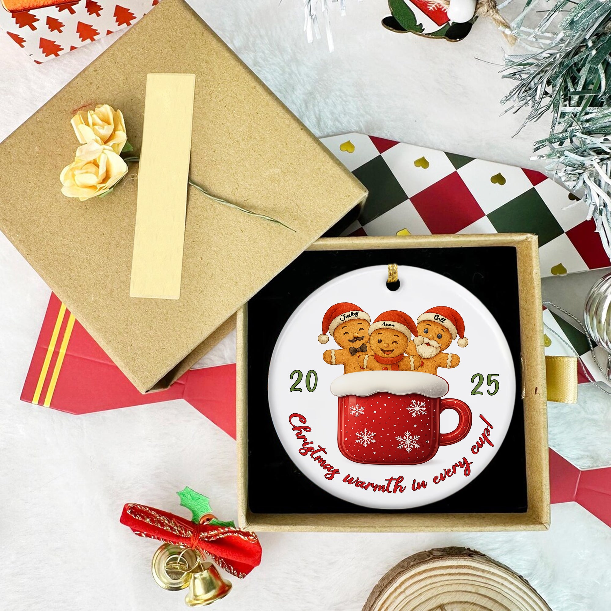 Christmas Warm - Custom Name Ceramic Ornament - Home Decor