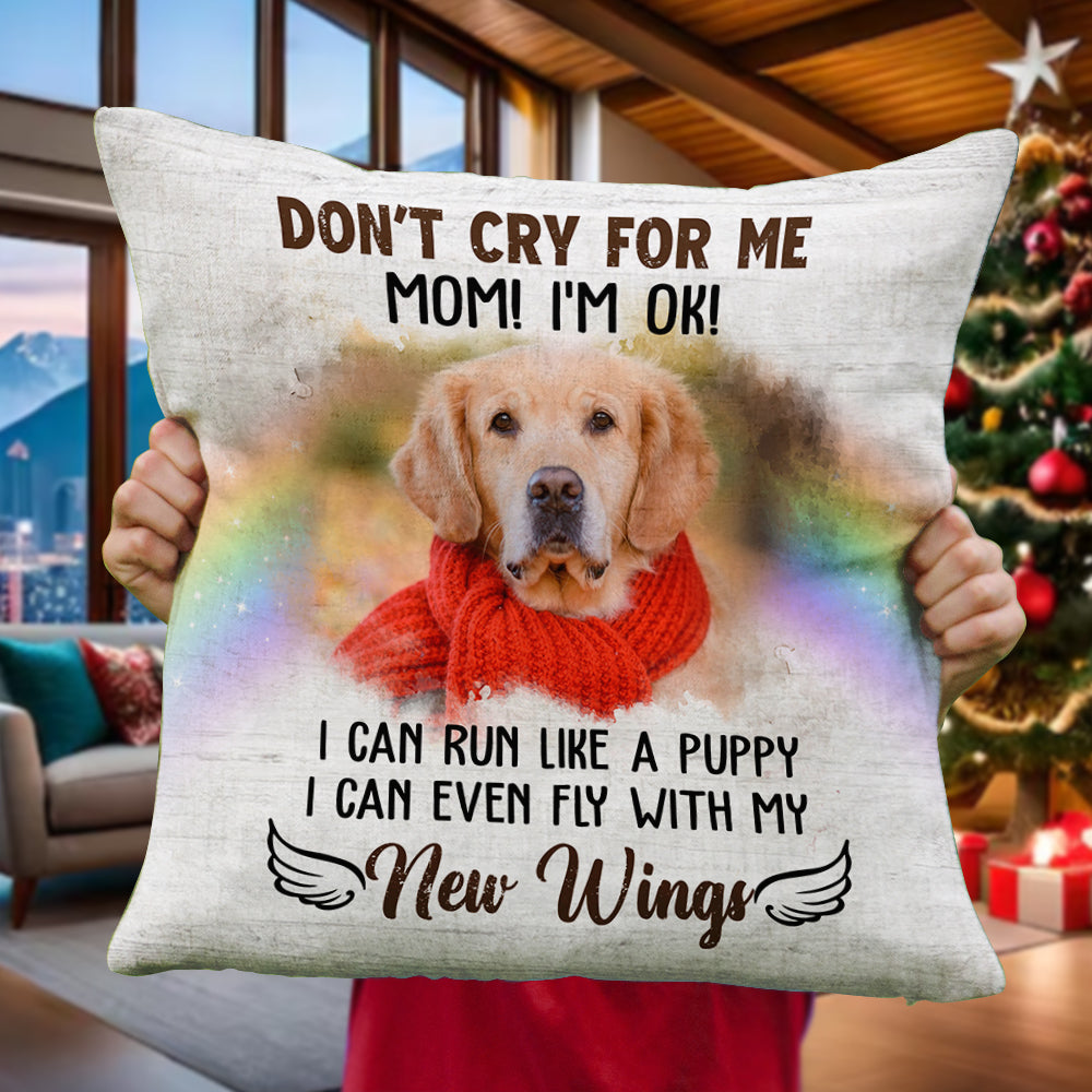 Custom Dog Name and Photo - Fly With My New Wings - Personalized Pillow - Pet Memorial
