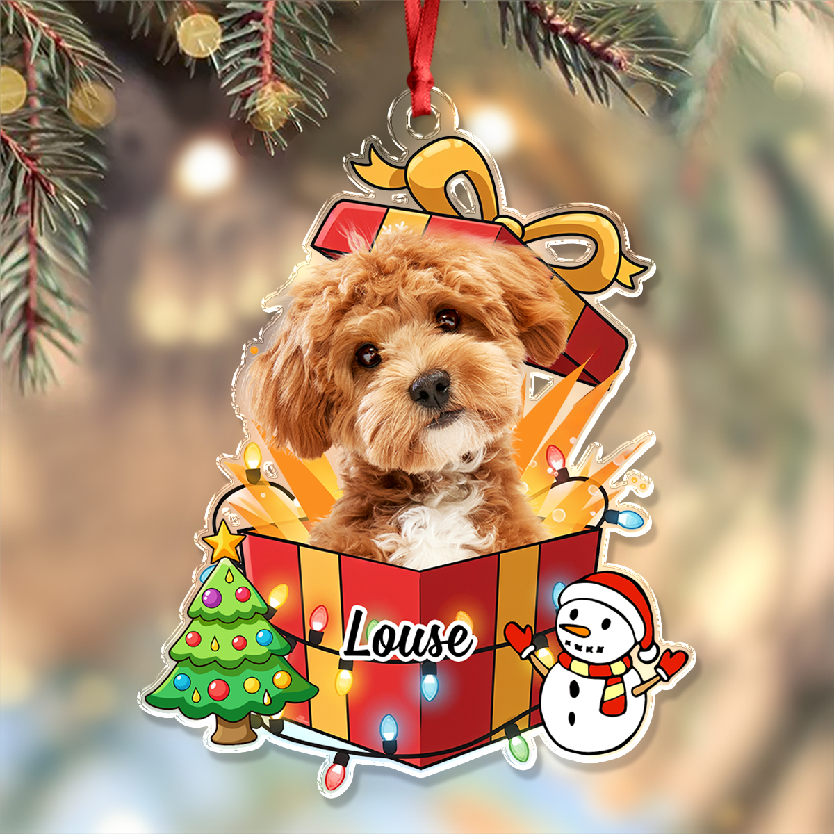 Custom Pet Name and Photo - Custom Shape Hologram Ornament - Christmas Decor