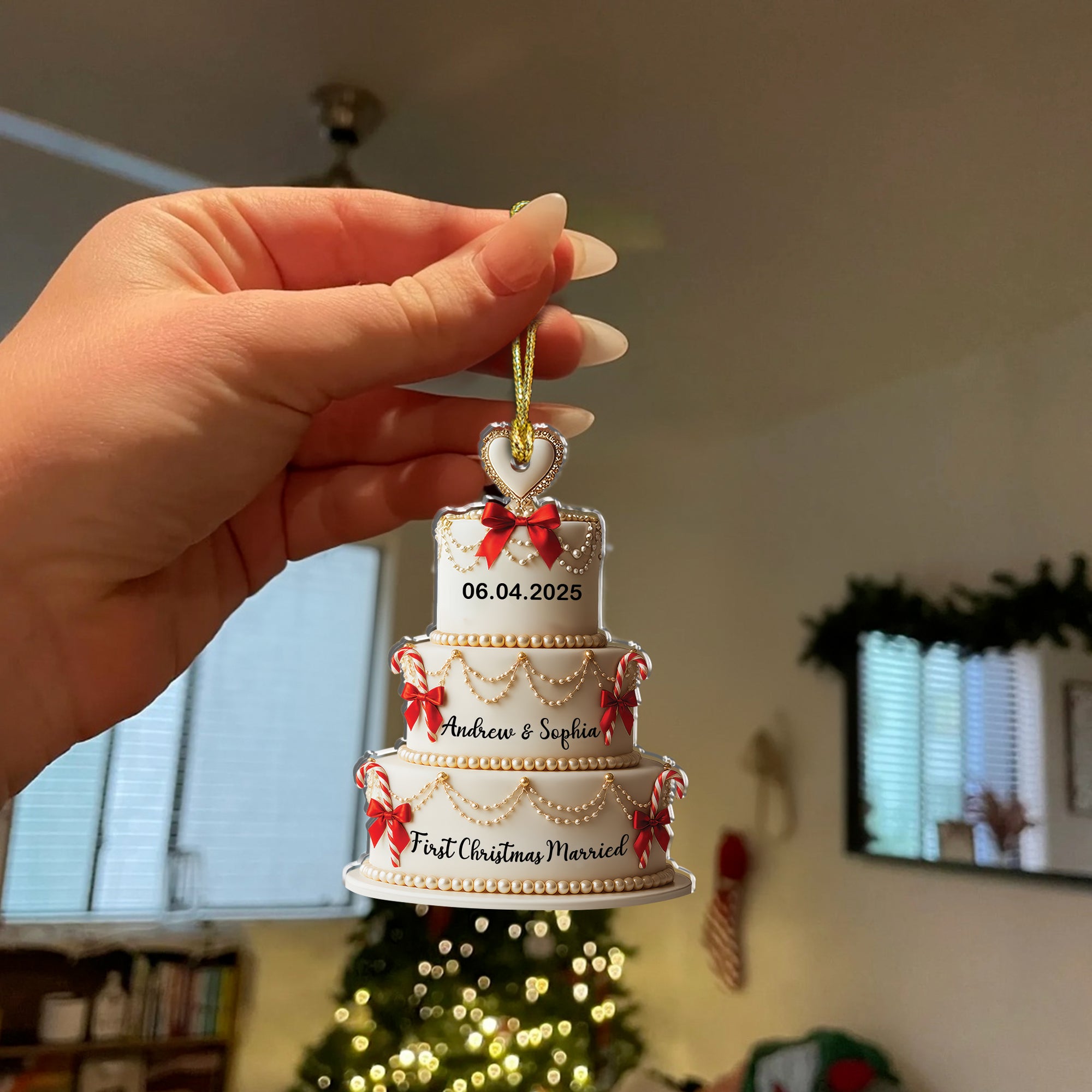 First Christmas Married - Custom Name Hologram Ornament - Family Decoration