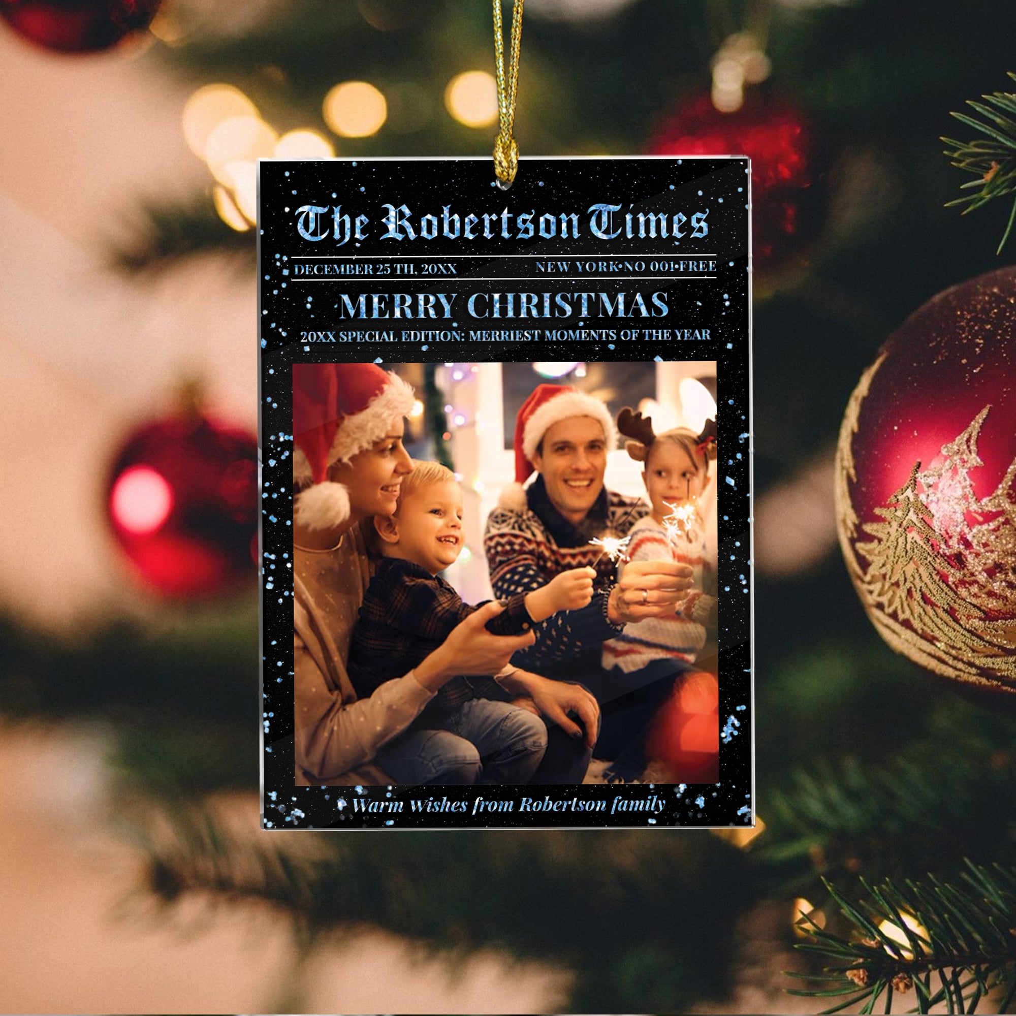 Family Christmas Photo - Custom Photo - Custom Shape Hologram Ornament - Home Christmas Decor