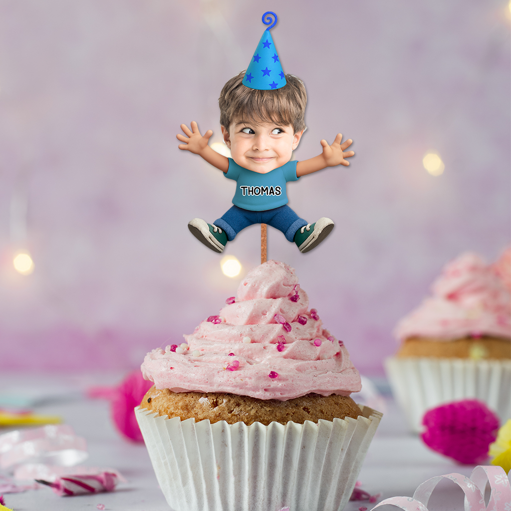 Baby Birthday Face Photo - Custom Birthday Party Face Cupcake Toppers, Graduation Decorations, Physical Product