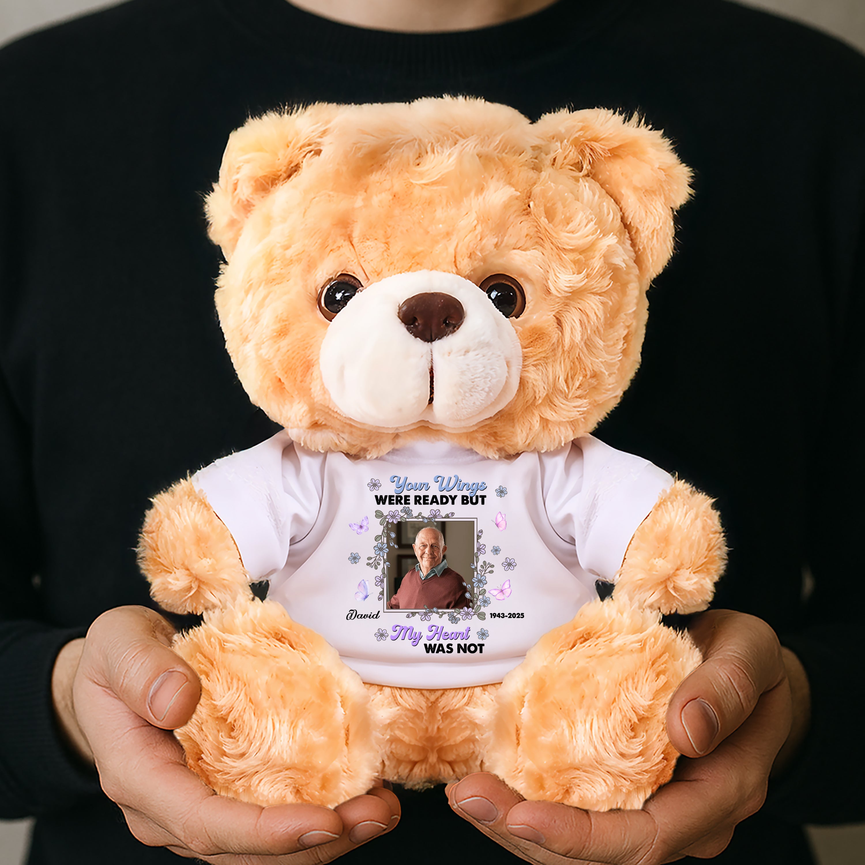 You Are My Favorite Hello - Personalized Memorial Bear Plush - Custom Name and Photo Teddy Bear