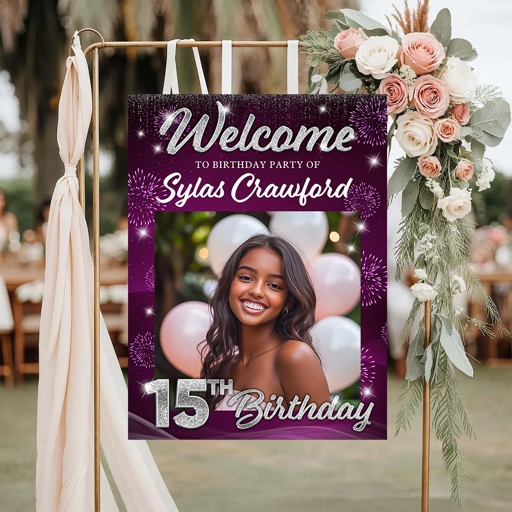 Welcome To My Birthday Sign - Custom Name & Photo Law Sign - Birthday Party Welcome Sign