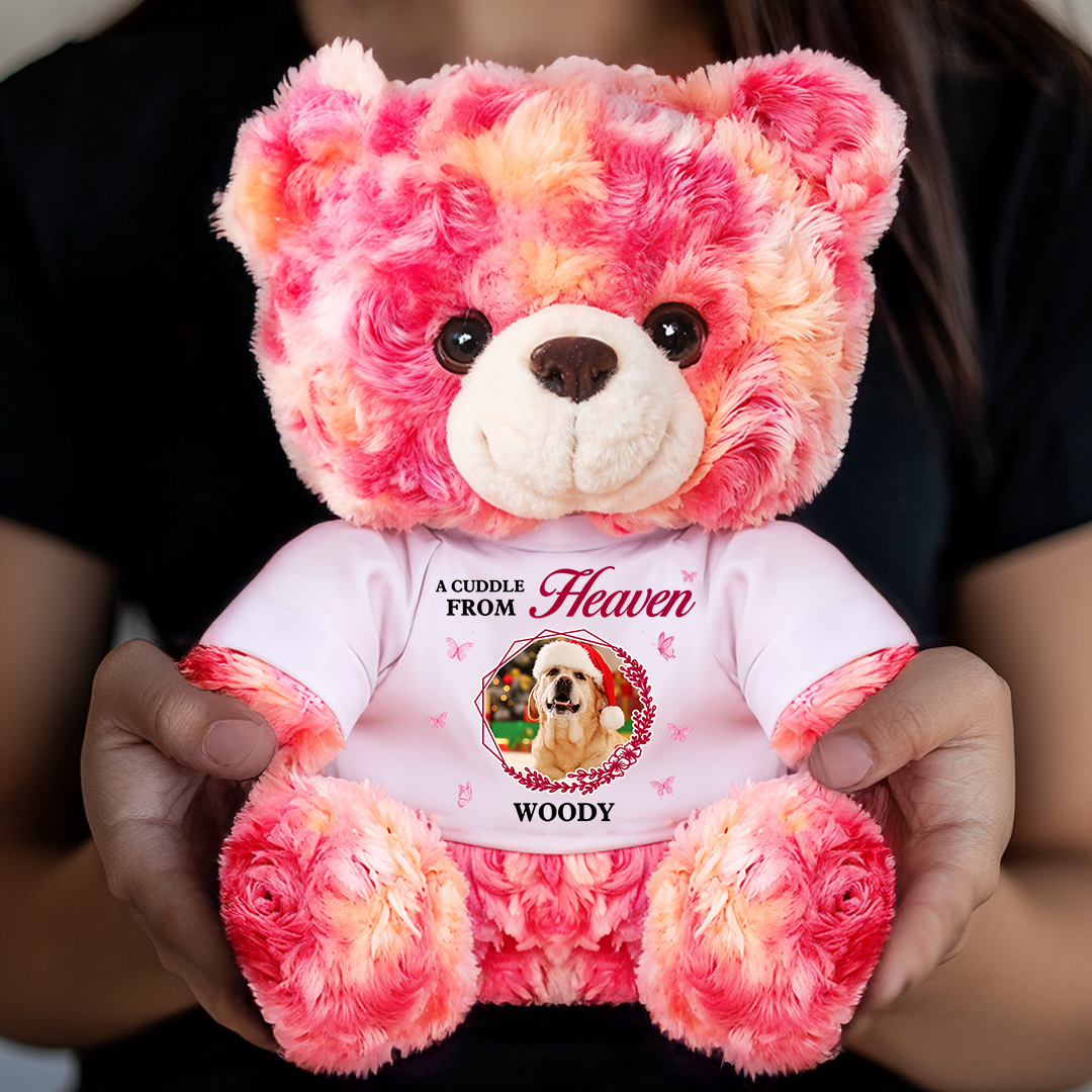 A Cuddle From Heaven - Personalized Pet Memorial Bear Plush - Custom Name and Photo Teddy Bear