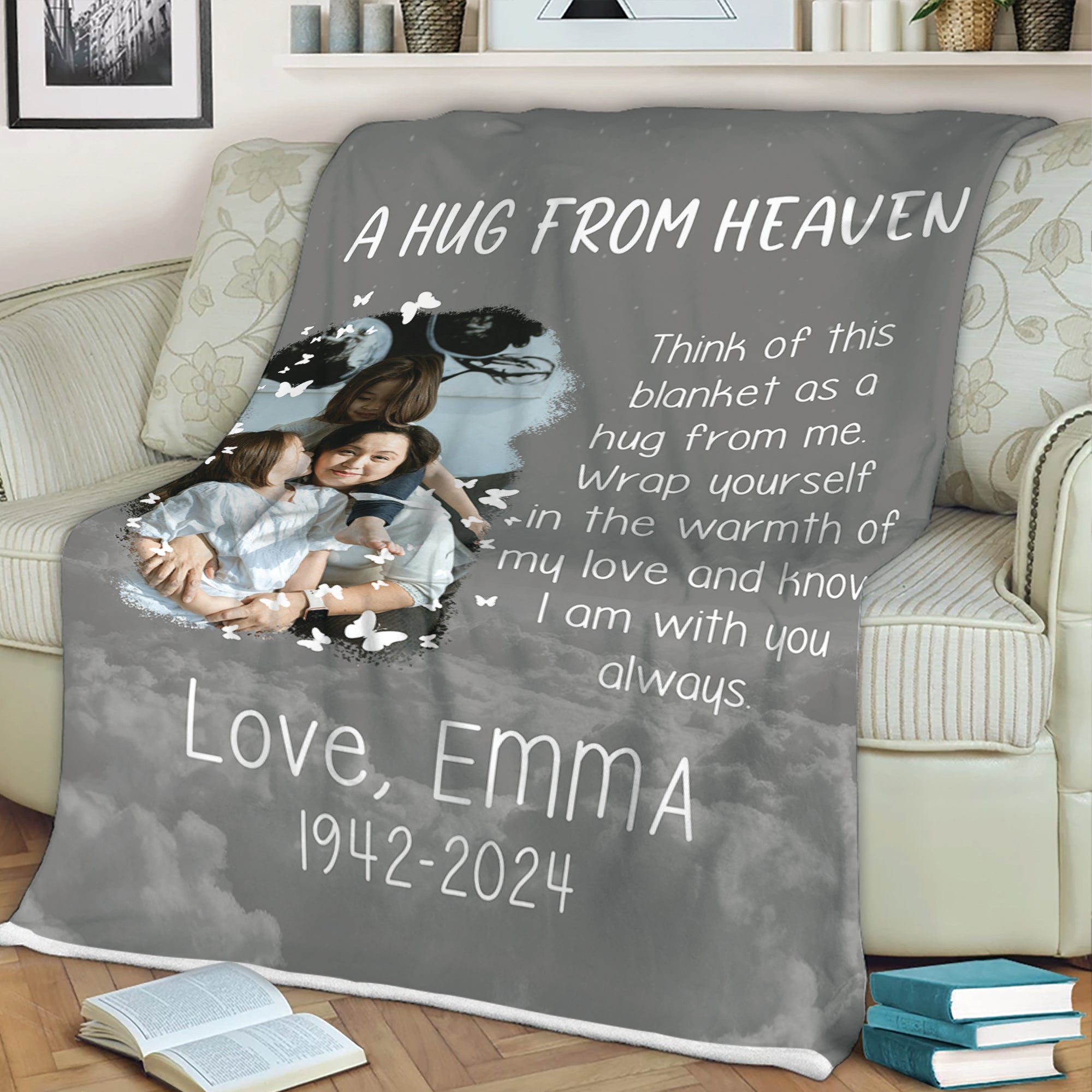 A Hug From Heaven - Custom Name and Photo Memorial Blanket - Sympathy Gift