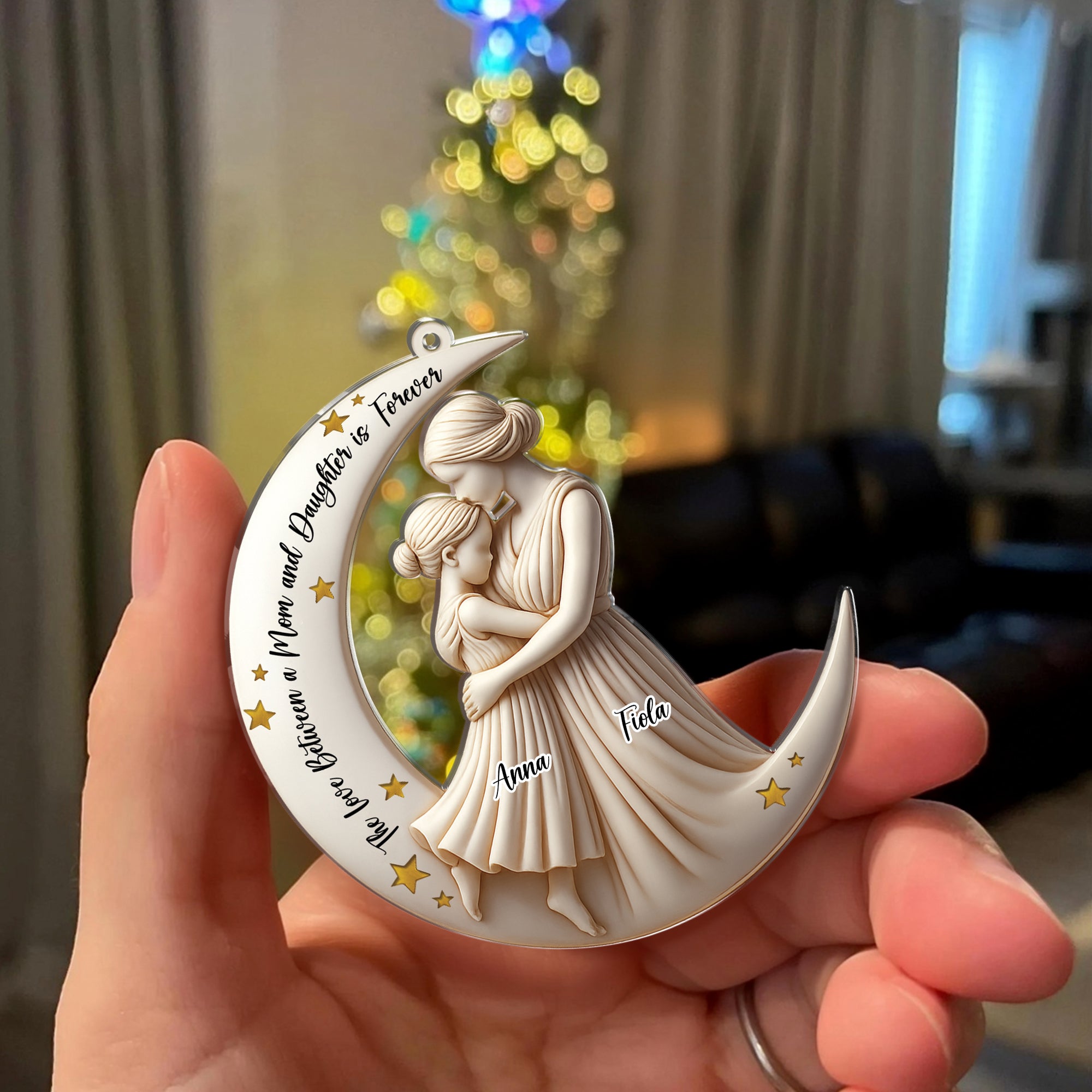 The Love Between Mom and Daughter - Custom Name - Custom Shape Hologram Ornament - Gift for Mom