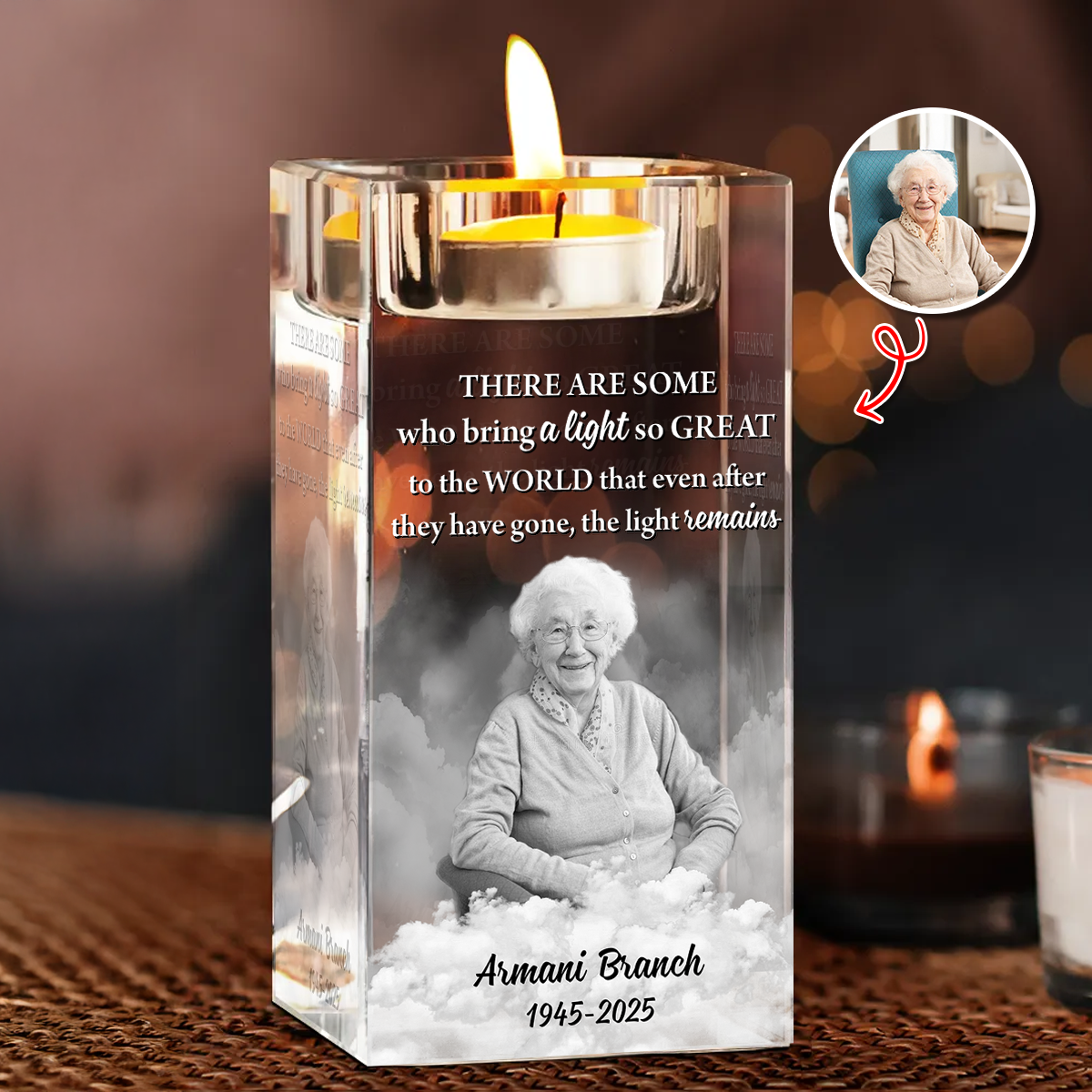 Custom Name and Photo - Personalized Crystal Candle Holder - Sympathy Gift