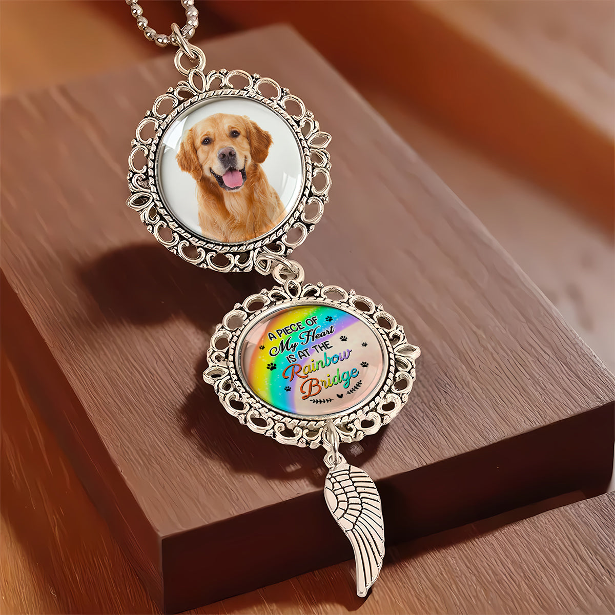 Rainbow Bridge - Personalized Photo Car Ornament With Charm - Pet Memorial