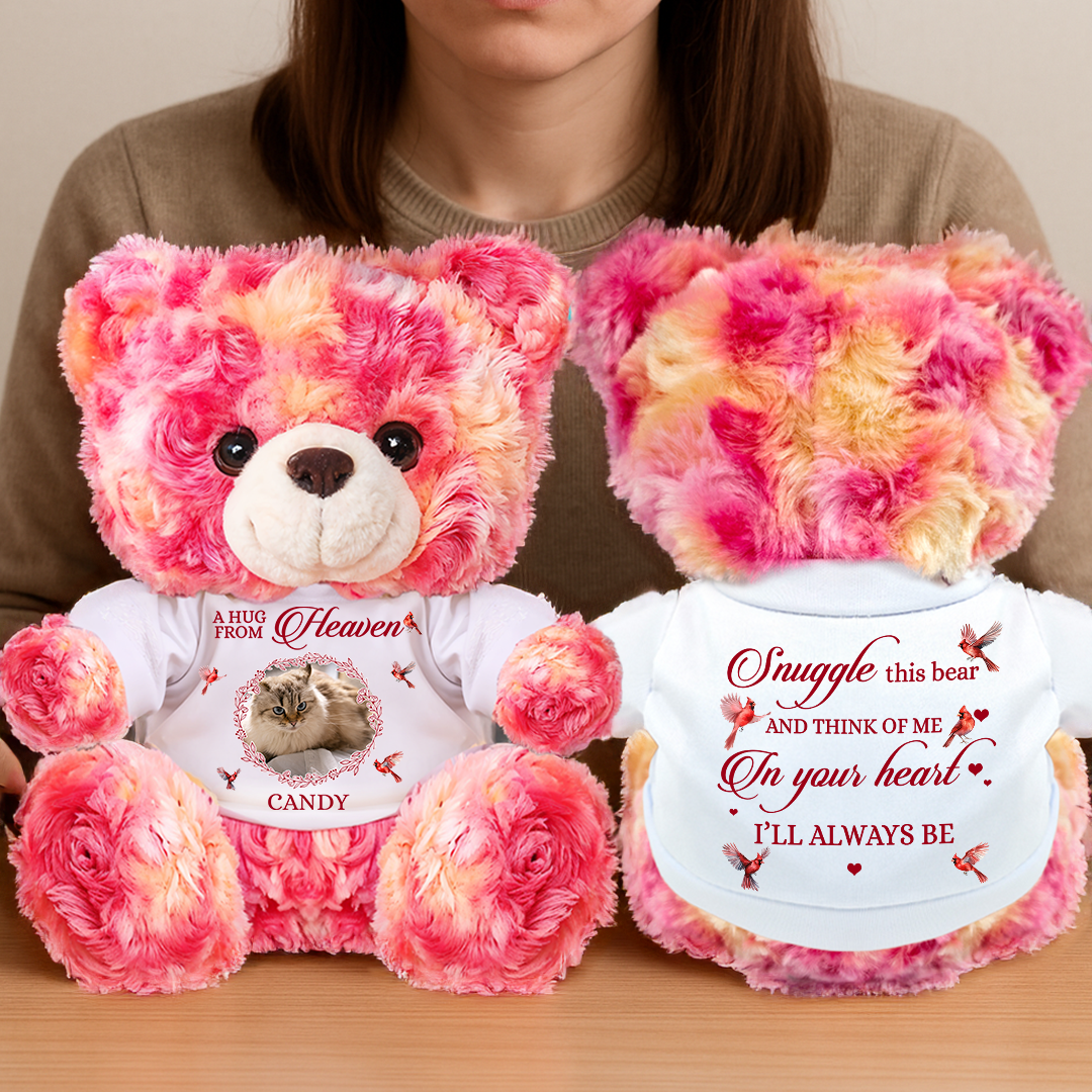 A Hug From Heaven - Personalized Pet Memorial Bear Plush - Custom Photo and Name Teddy Bear
