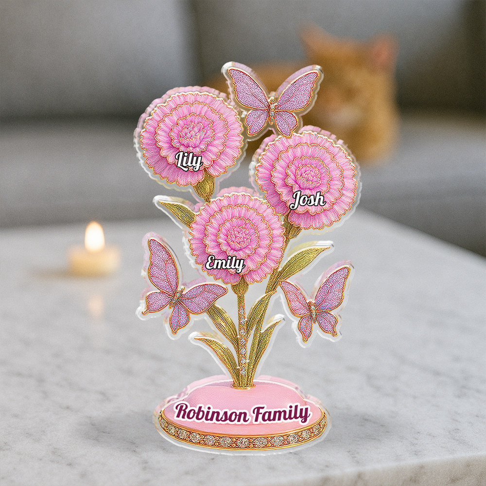 Family Flower - Custom Name with Flower Shape  - Custom Shape Acrylic Block Plaque
