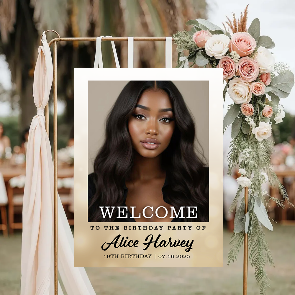 Welcome To The Party - Birthday Sign - Custom Name & Photo Law Sign - Birthday Party Welcome Sign