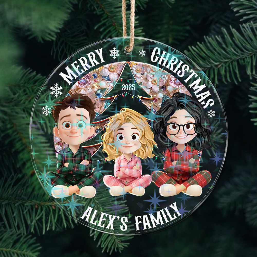 Merry Christmas - Family Custom Name and Appearance Ornament - Custom Shape Hologram Ornament
