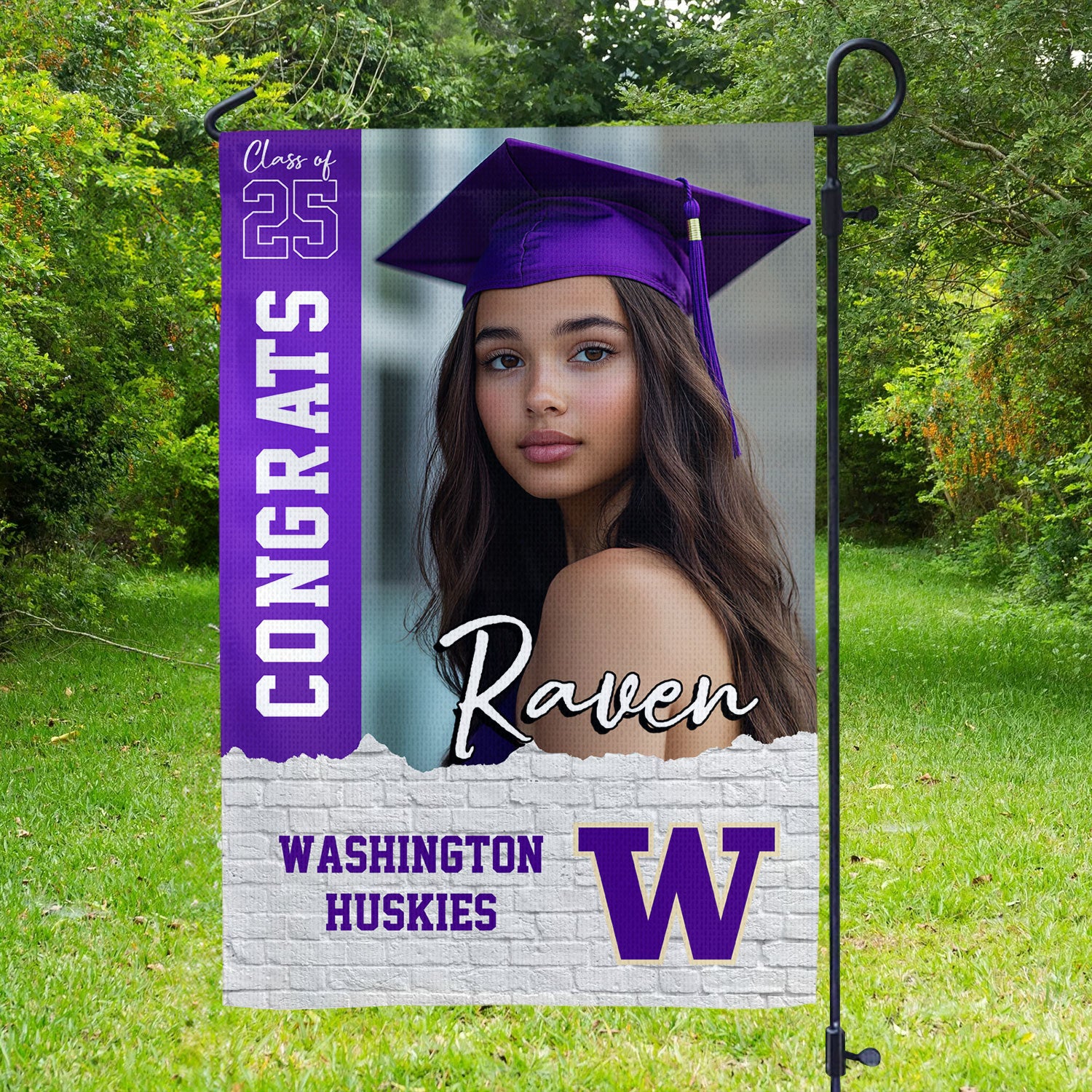 Glitter Congrats Class Of 2025 - Custom Name Graduation 2025 With Photo – Graduation Garden Flag & Party Decor