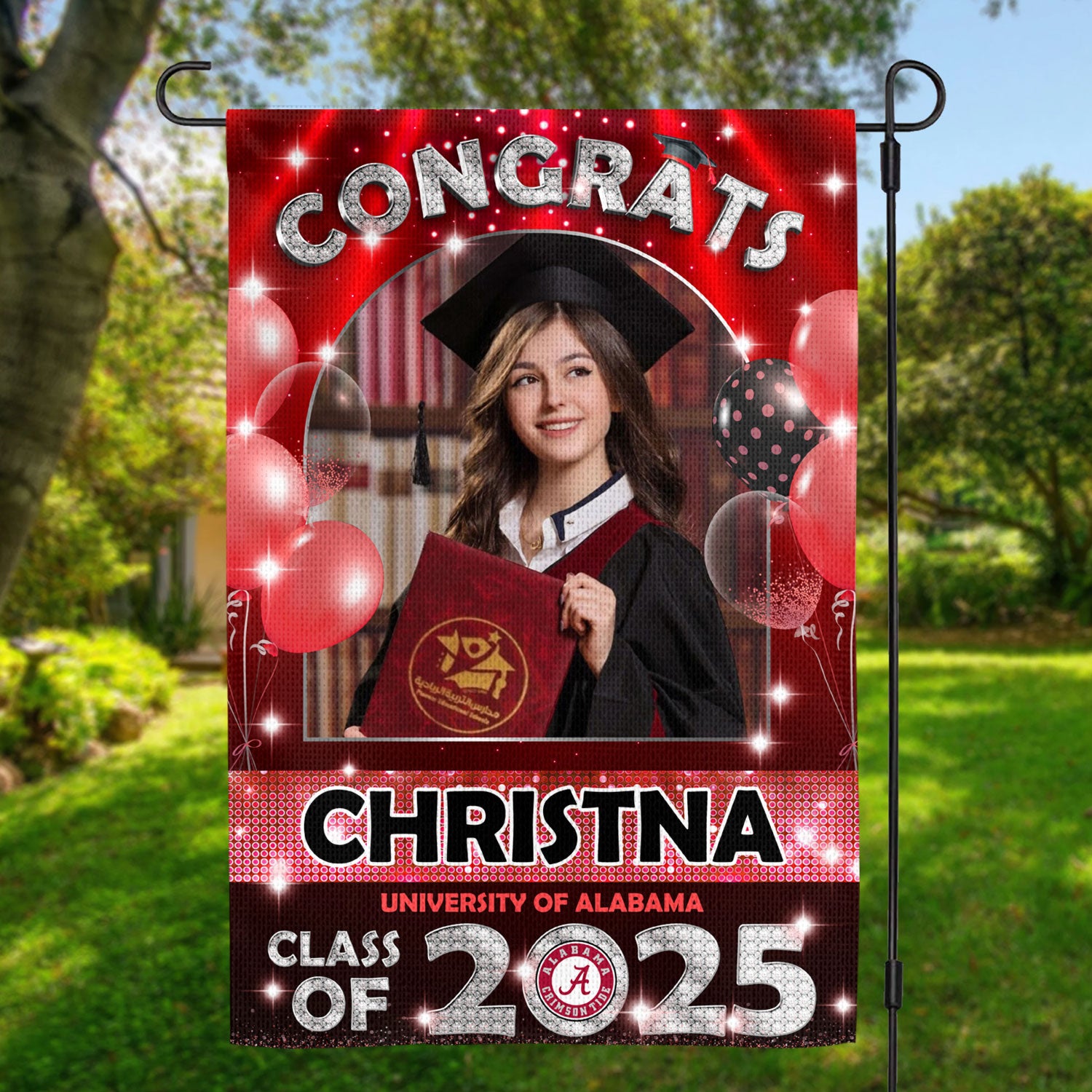 Glitter Class Of 2025 - Custom Name Congrats Graduation 2025 With Photo – Graduation Garden Flag & Party Decor