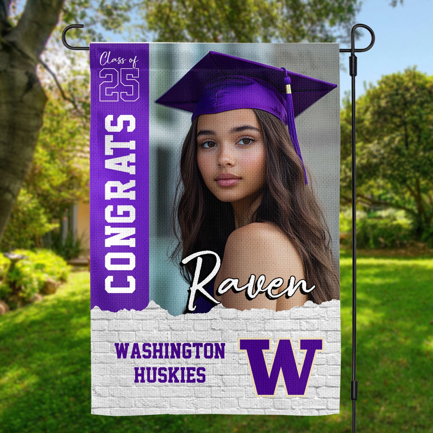 Glitter Congrats Class Of 2025 - Custom Name Graduation 2025 With Photo – Graduation Garden Flag & Party Decor