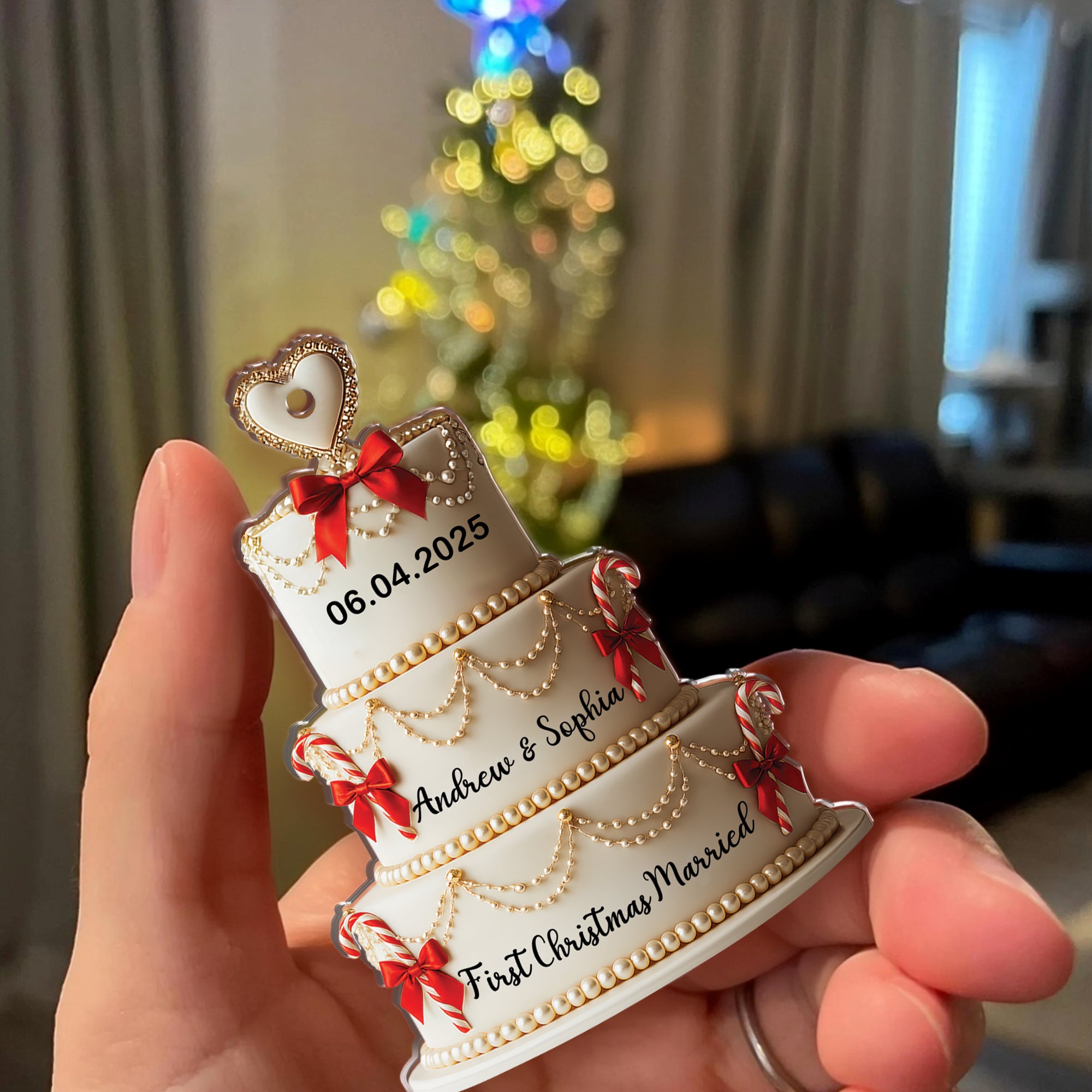 First Christmas Married - Custom Name Hologram Ornament - Family Decoration