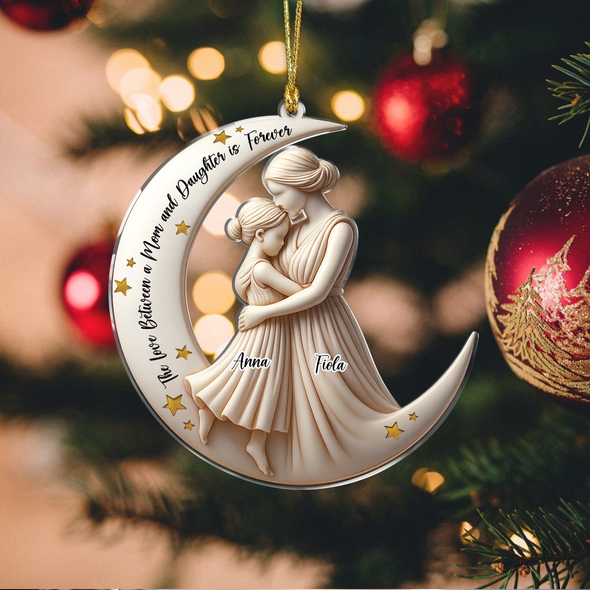 The Love Between Mom and Daughter - Custom Name - Custom Shape Hologram Ornament - Gift for Mom