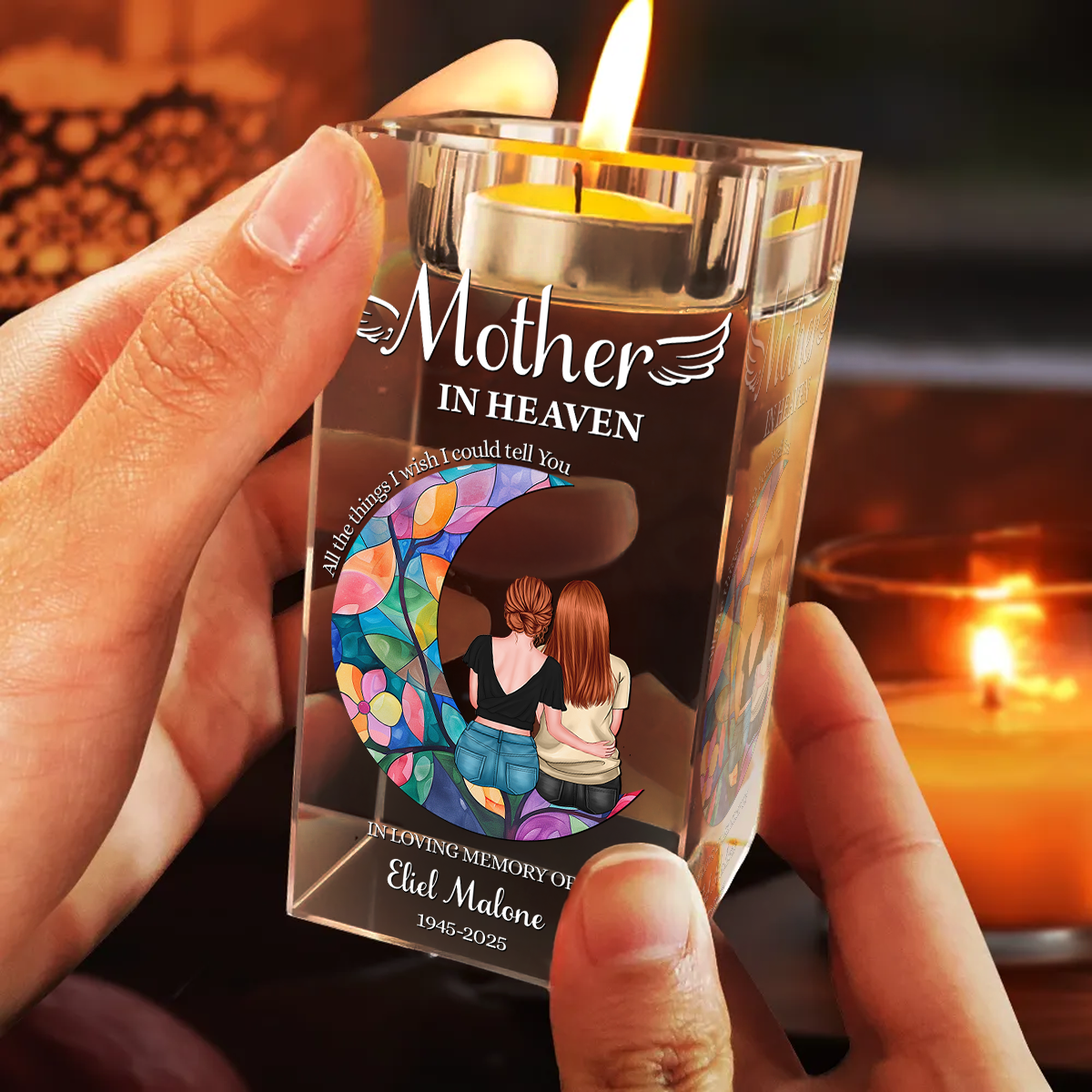 Mother In Heaven - Personalized Crystal Candle Holder
