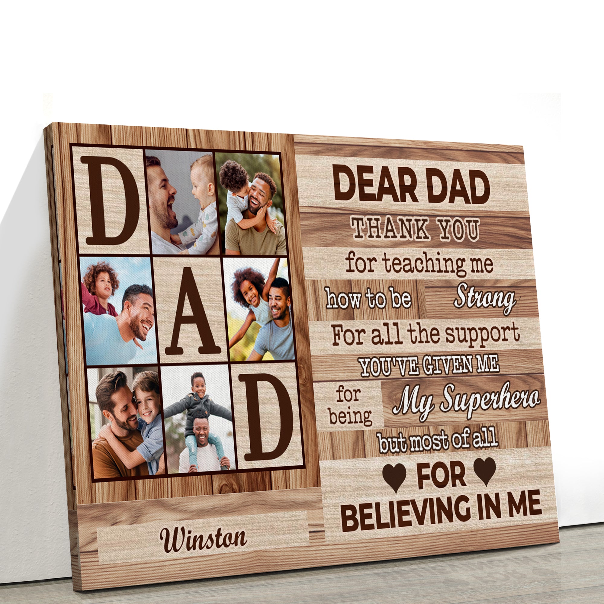 Dear Dad - Custom Name and Photo - Canvas Sign - Father Gift