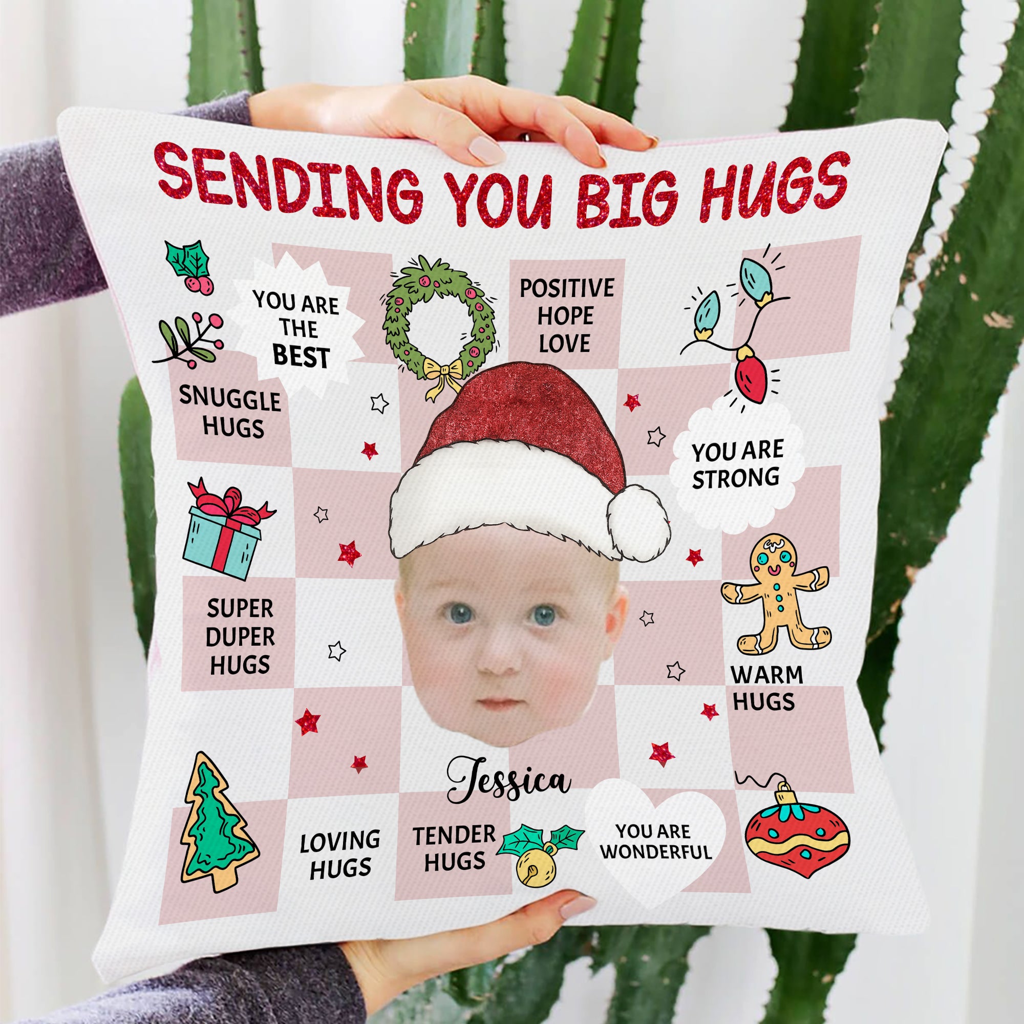 Sending You Big Hugs - Custom Name and Photo - Personalized Pillow for Baby