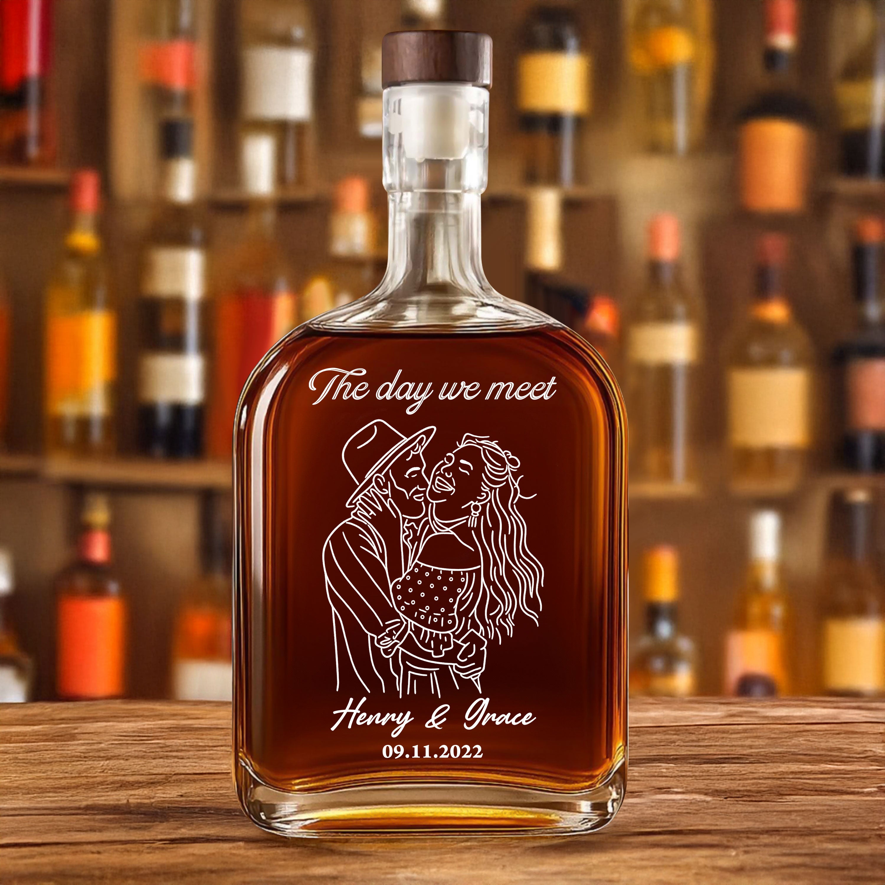 The Day We Meet - Custom Couple Name and Photo - Personalized Custom Whiskey Bottle