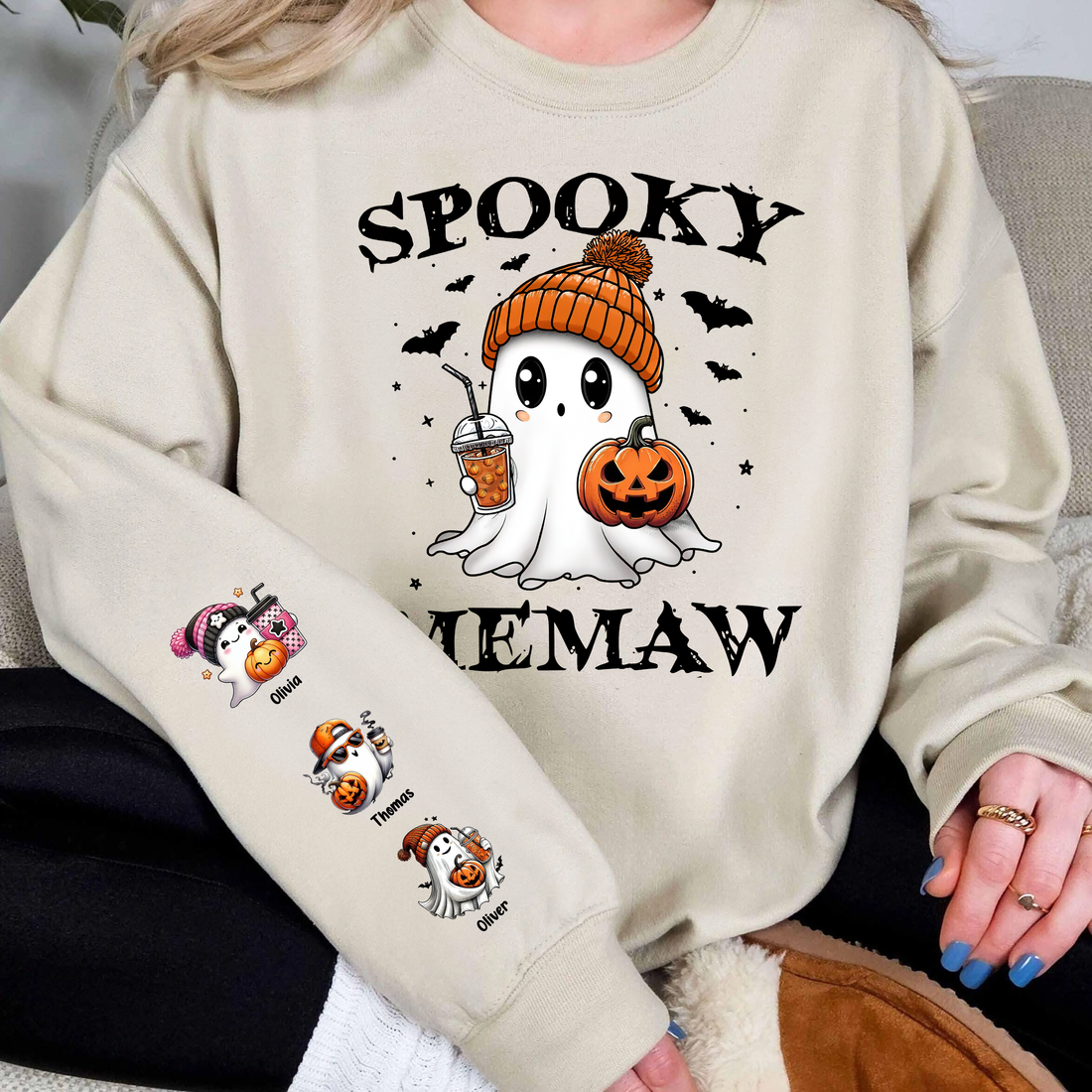 Spooky Mom Grandma Halloween Pumpkin - Custom Name Sweatshirt - Personalized Shirt Custom T-shirt