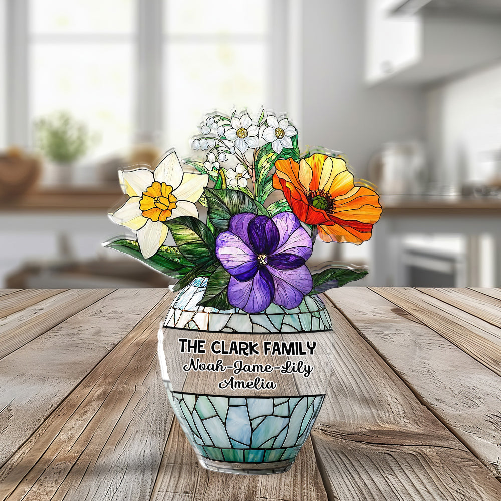 Flowers Pot - Personalized Name Gift - Custom Shape Acrylic Block Plaque