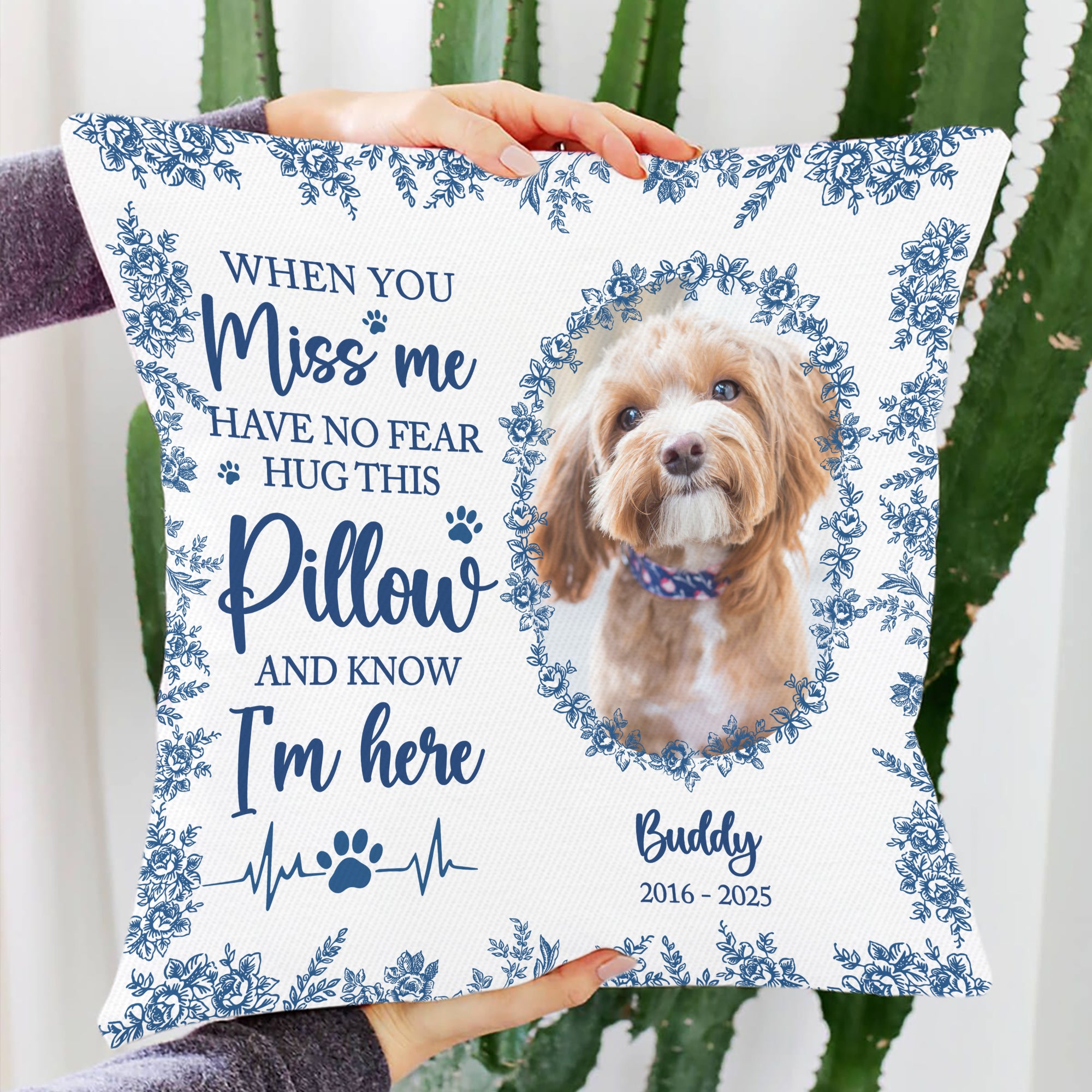 When You Miss Me - Custom Name and Photo - Personalized Pet Memorial Pillow