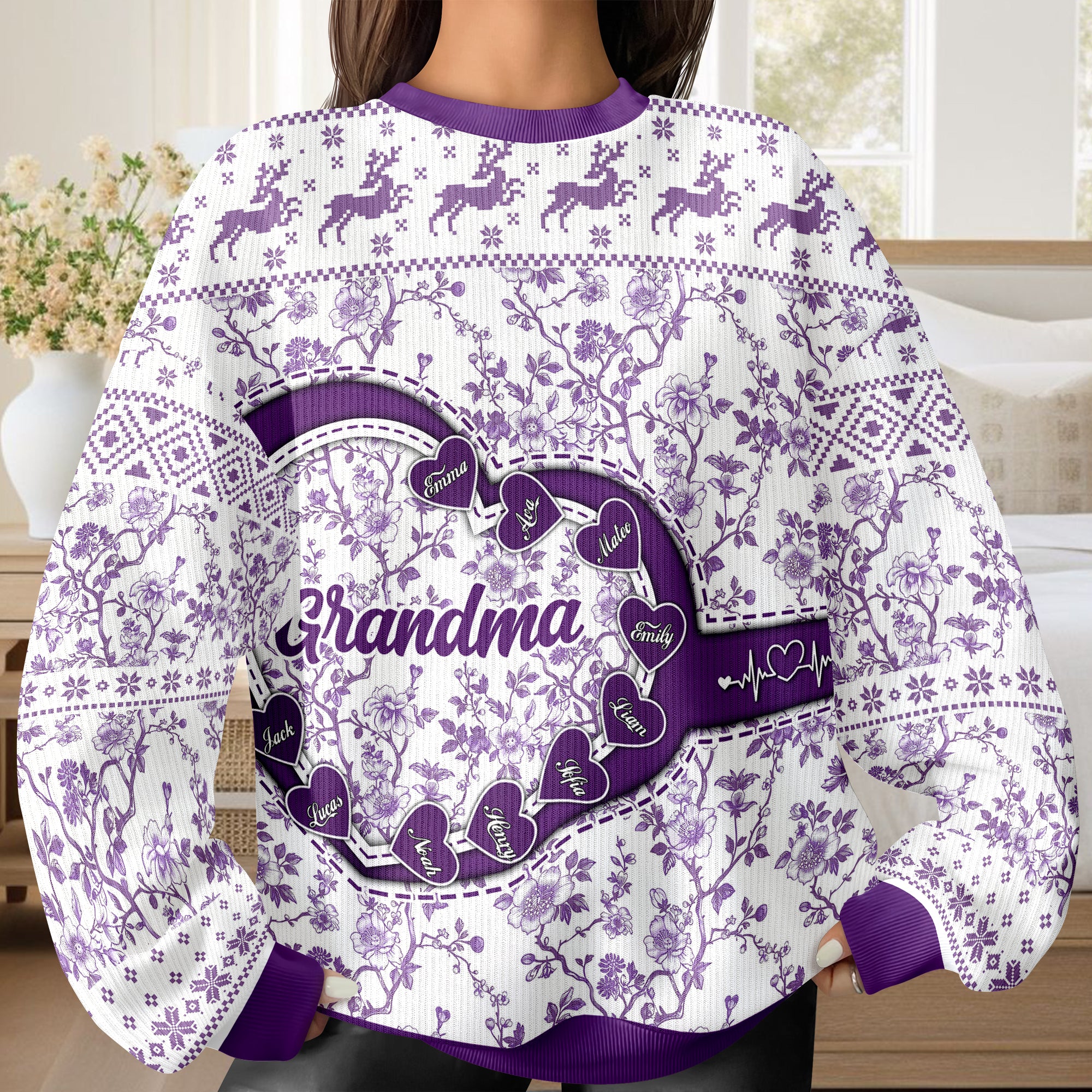 Grandma Custom Name Ugly Christmas Sweatshirt - All-Over-Print Sweatshirt