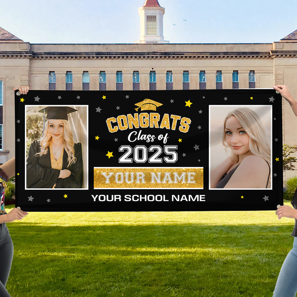 Glitter Graduation Class Of 2025 Personalized Banner - Graduation Decor Gift