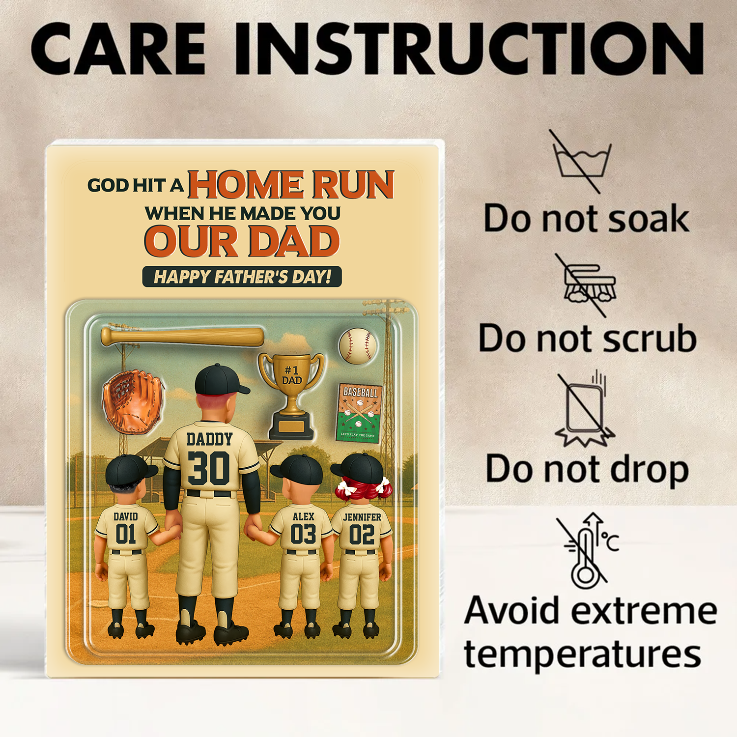 Caught The Best Dad - Personalized Baseball Dad Name Gift - Custom Shape Acrylic Block Plaque