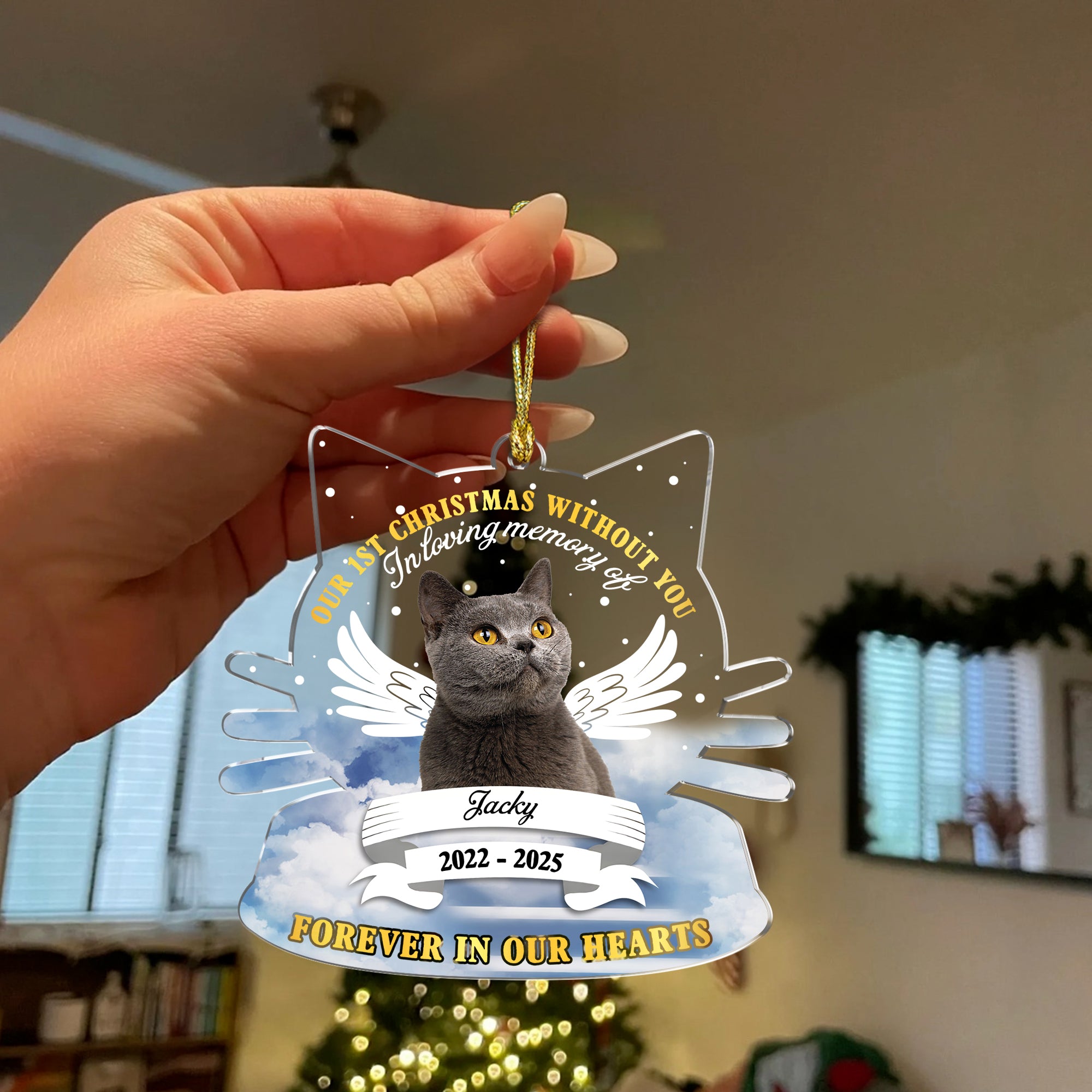 First Christmas Without You - Custom Pet Photo - Custom Shape Hologram Ornament