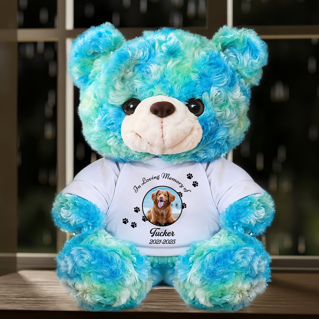 In Loving Memory Pet Memorial - Personalized Memorial Bear Plush - Custom Name and Photo Teddy Bear