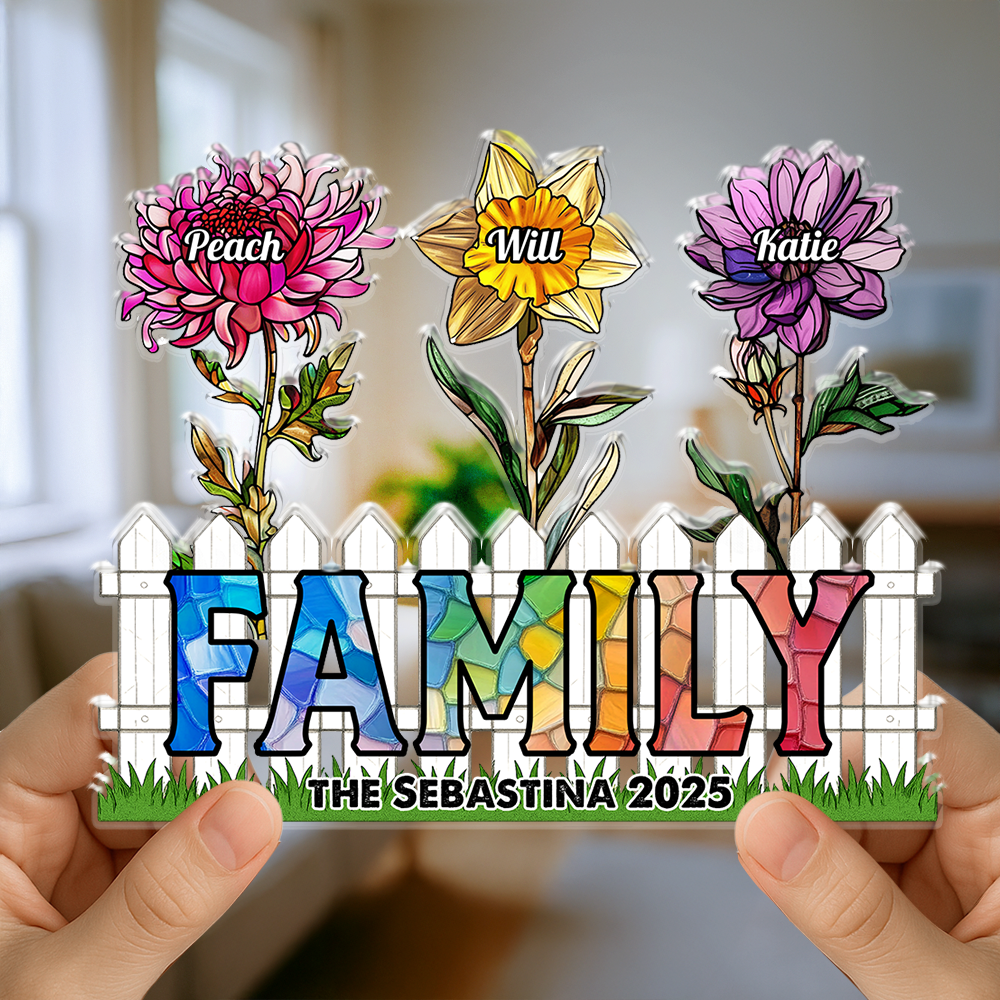 Family Flower - Personalized Name Family Gift - Custom Shape Acrylic Block Plaque