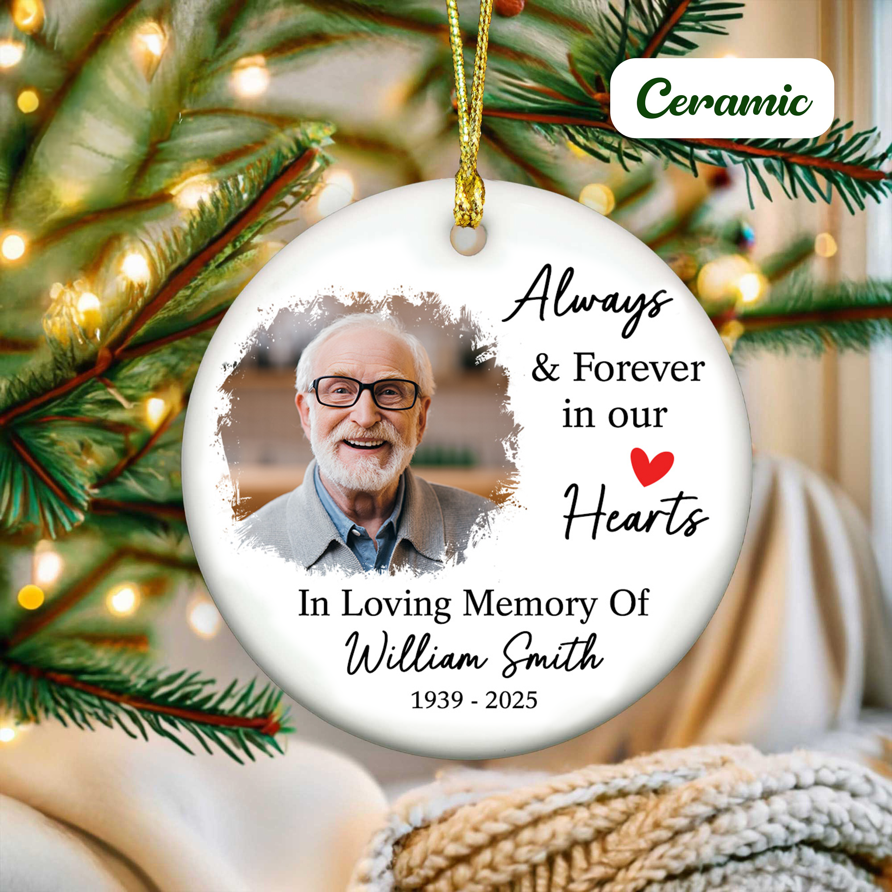 In Loving Memory - Custom Name and Photo Ceramic Ornament - Home Decor