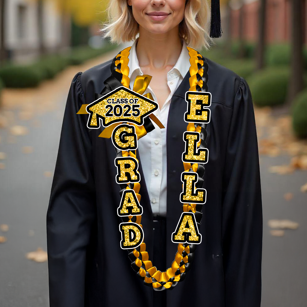 Glitter 2025 Graduation Lei Custom Name and Photo - Personalized Graduation Lei - Senior 2025