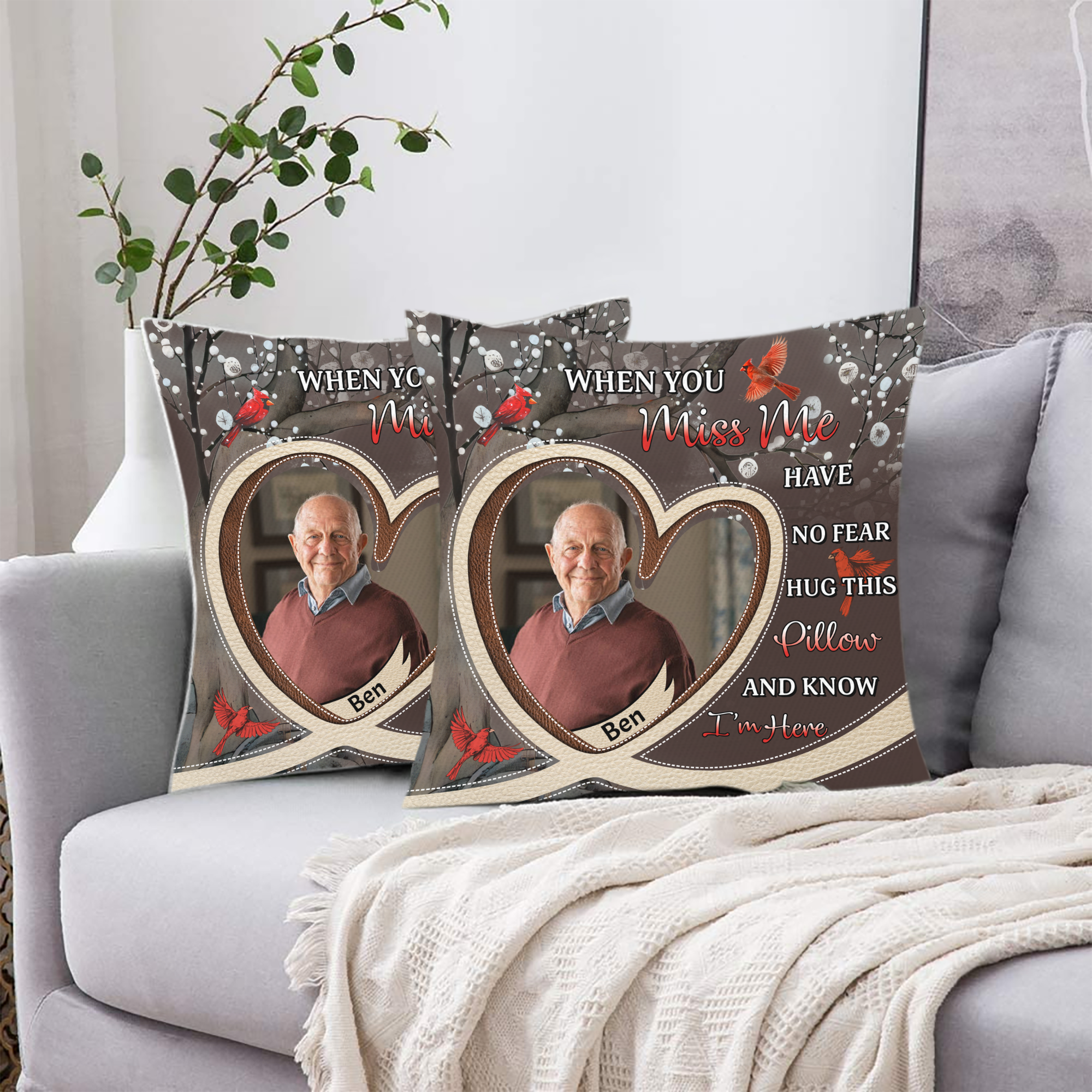 Custom Name and Photo - When You Miss Me - Personalized Pillow - Memorial Gift