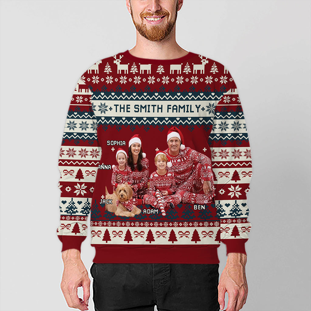 Custom Family Name and Photo Ugly Christmas Sweatshirt - All-Over-Print Sweatshirt