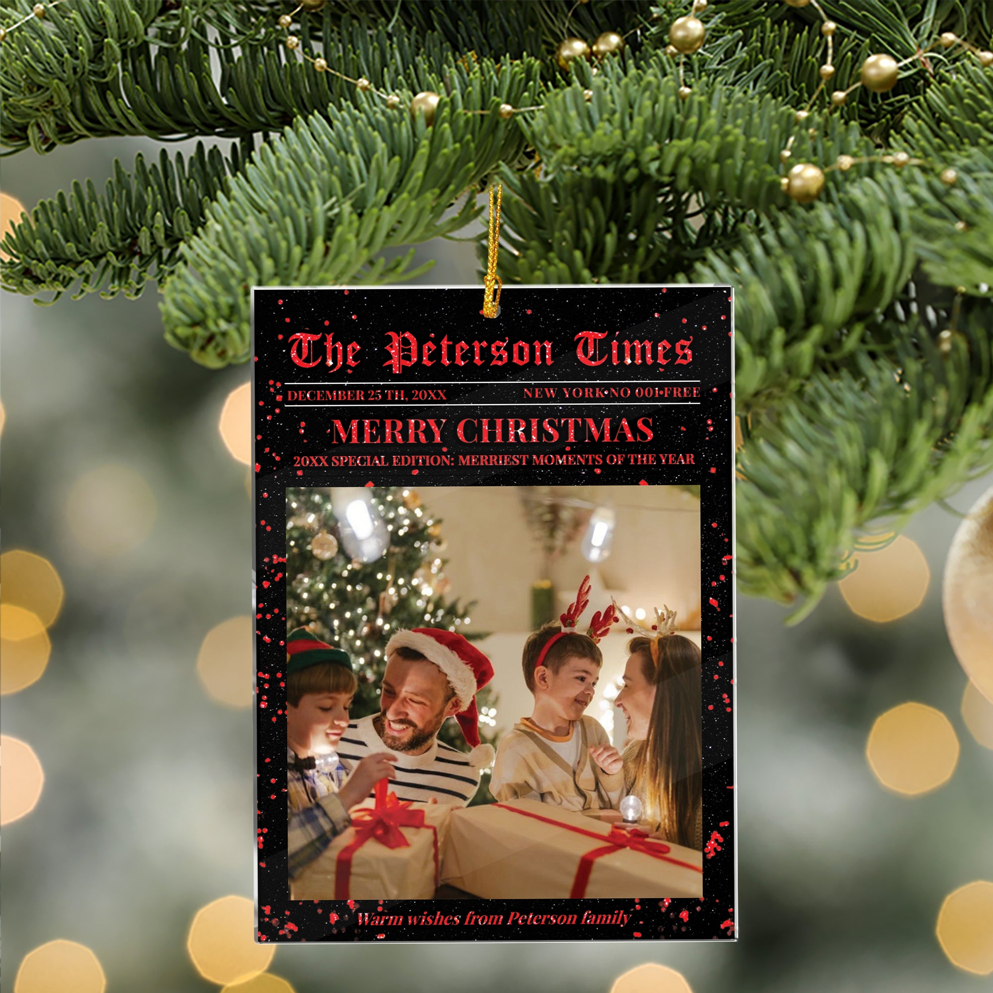 Family Christmas Photo - Custom Photo - Custom Shape Hologram Ornament - Home Christmas Decor