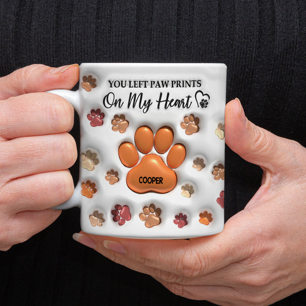 Pawprints On My Heart - Pet Memorial Gift - Personalized Custom Mug