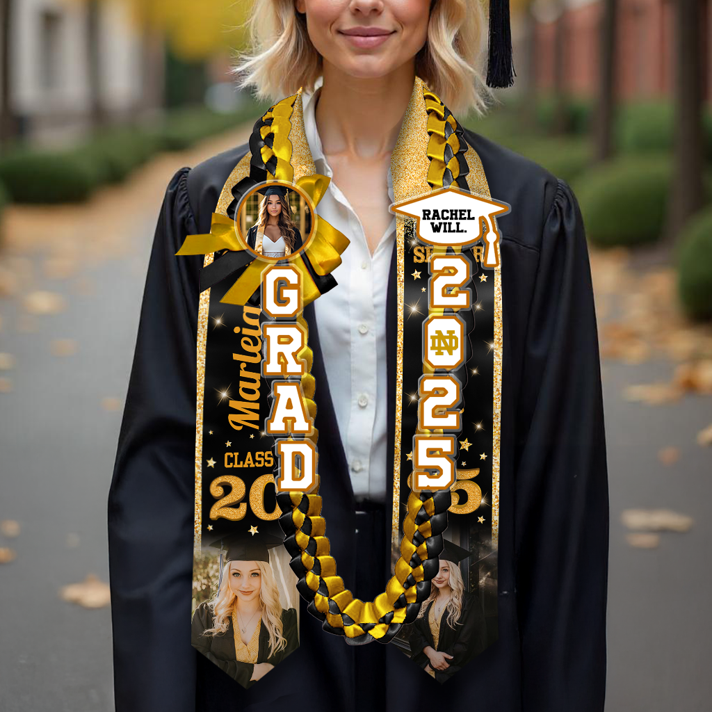 Glitter 2025 Graduation Stole and Lei Custom Photo - Personalized Gift For Graduation