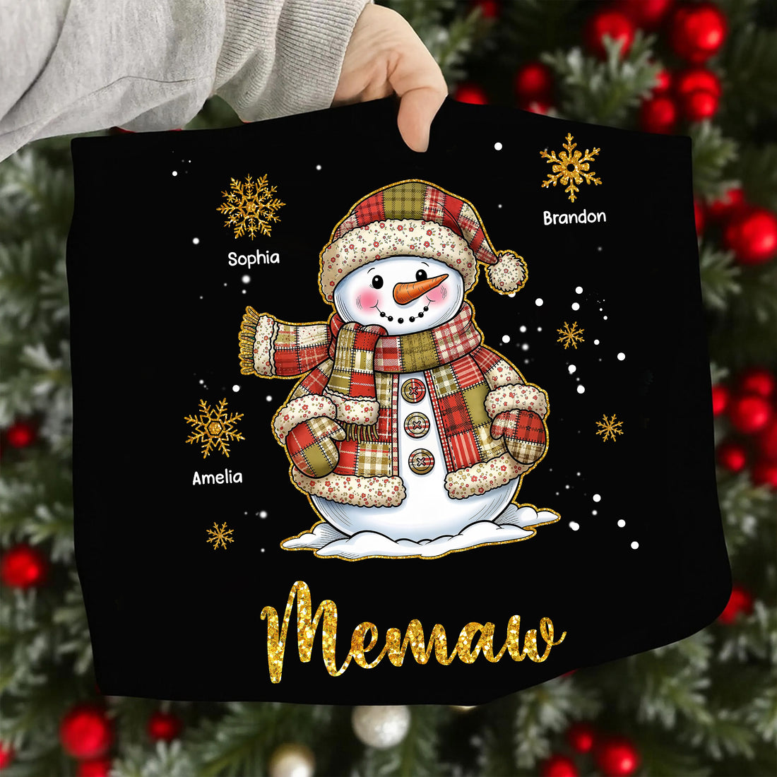 Patchwork Snowman - Custom Name Shirt - Personalized Shirt Custom T-shirt - Christmas Shirt for Grandma